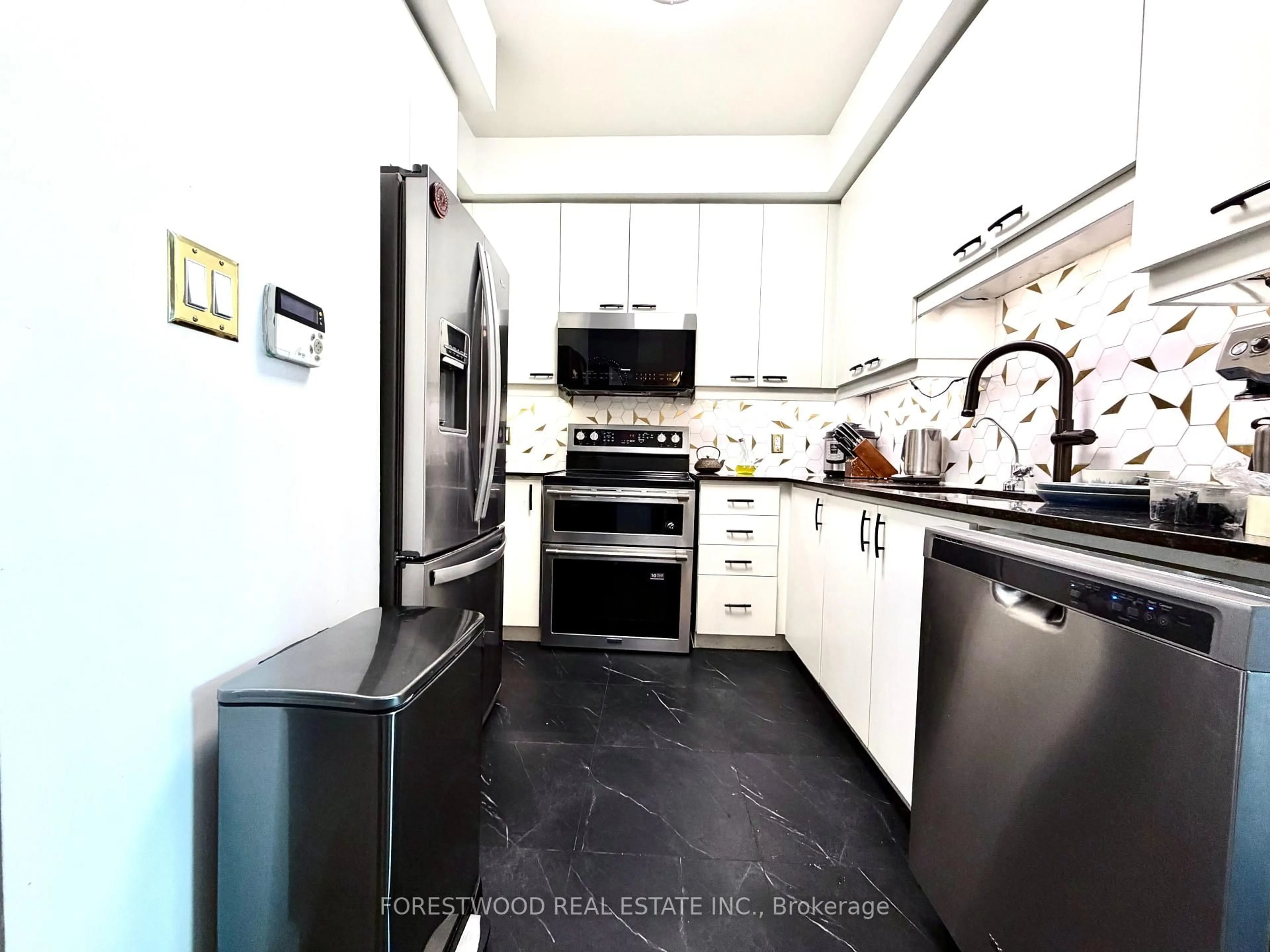 Contemporary kitchen, ceramic/tile floor for 60 Absolute Ave #2402, Mississauga Ontario L4Z 0A9
