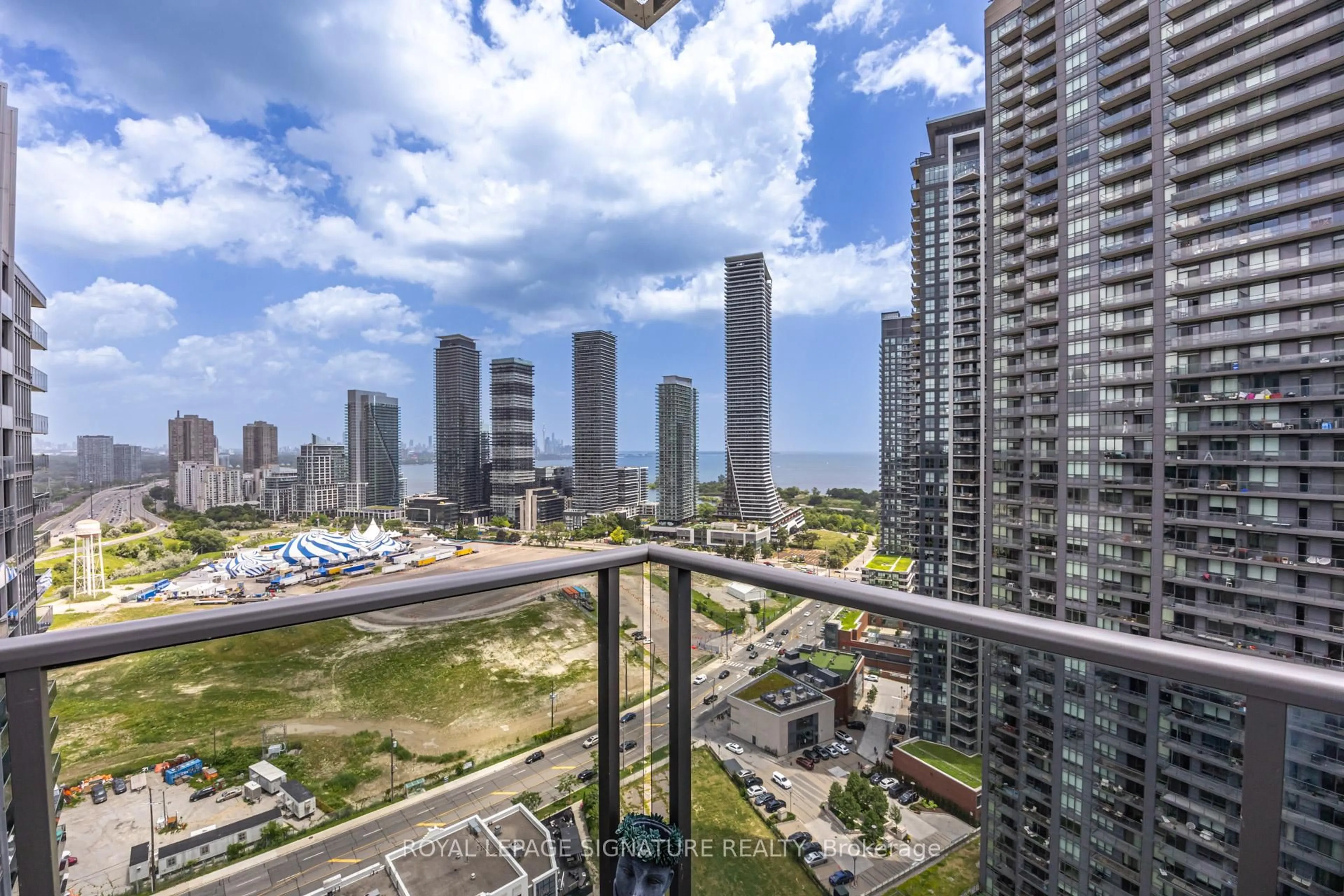 Balcony in the apartment, city buildings view from balcony for 88 Park Lawn Rd #2808, Toronto Ontario M8Y 0B5