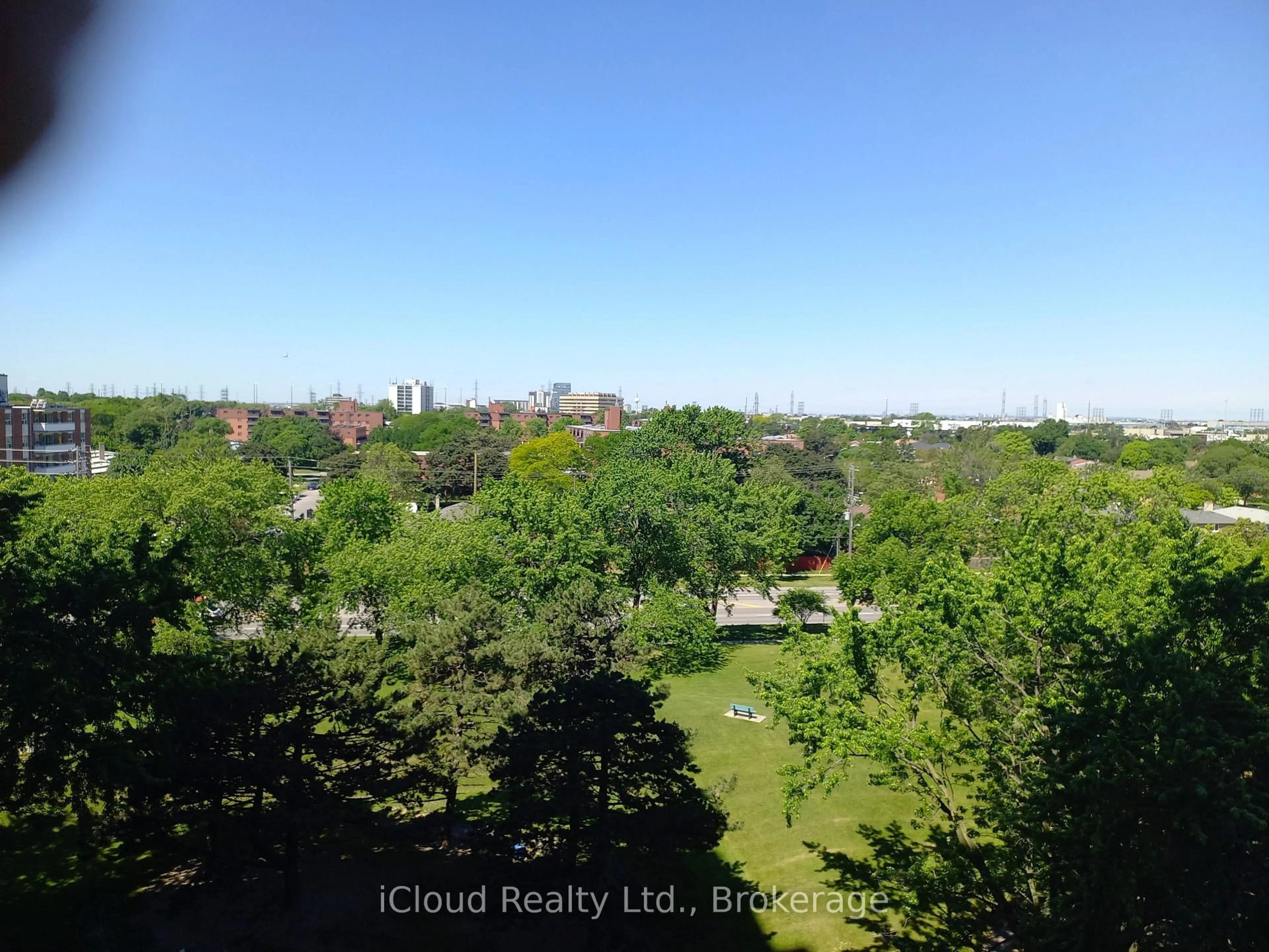A pic from outside/outdoor area/front of a property/back of a property/a pic from drone, city buildings view from balcony for 390 Dixon Rd #806, Toronto Ontario M9R 1T4