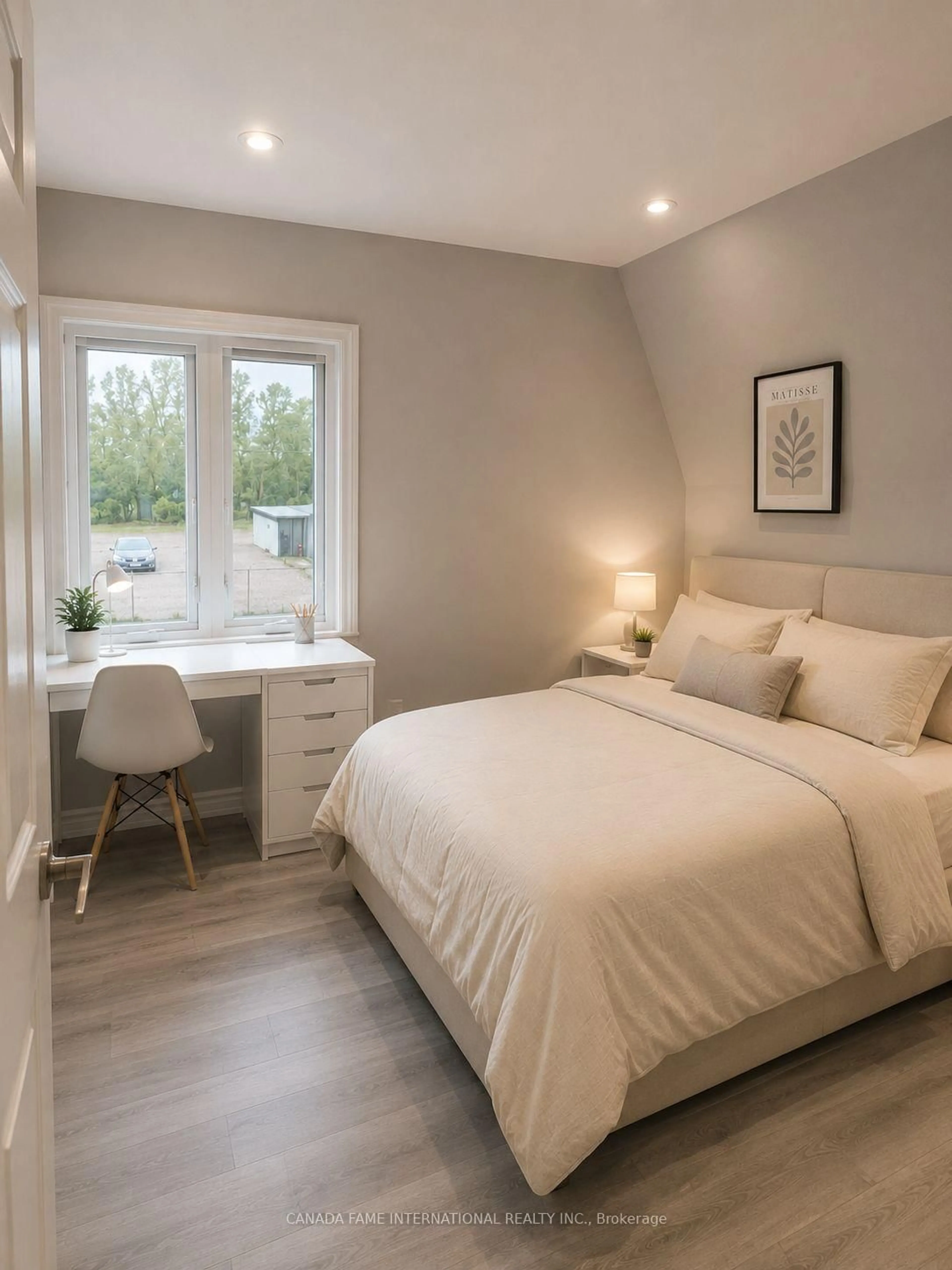 Bedroom with bed, wood/laminate floor for 283 Harvie Ave, Toronto Ontario M6E 4L1