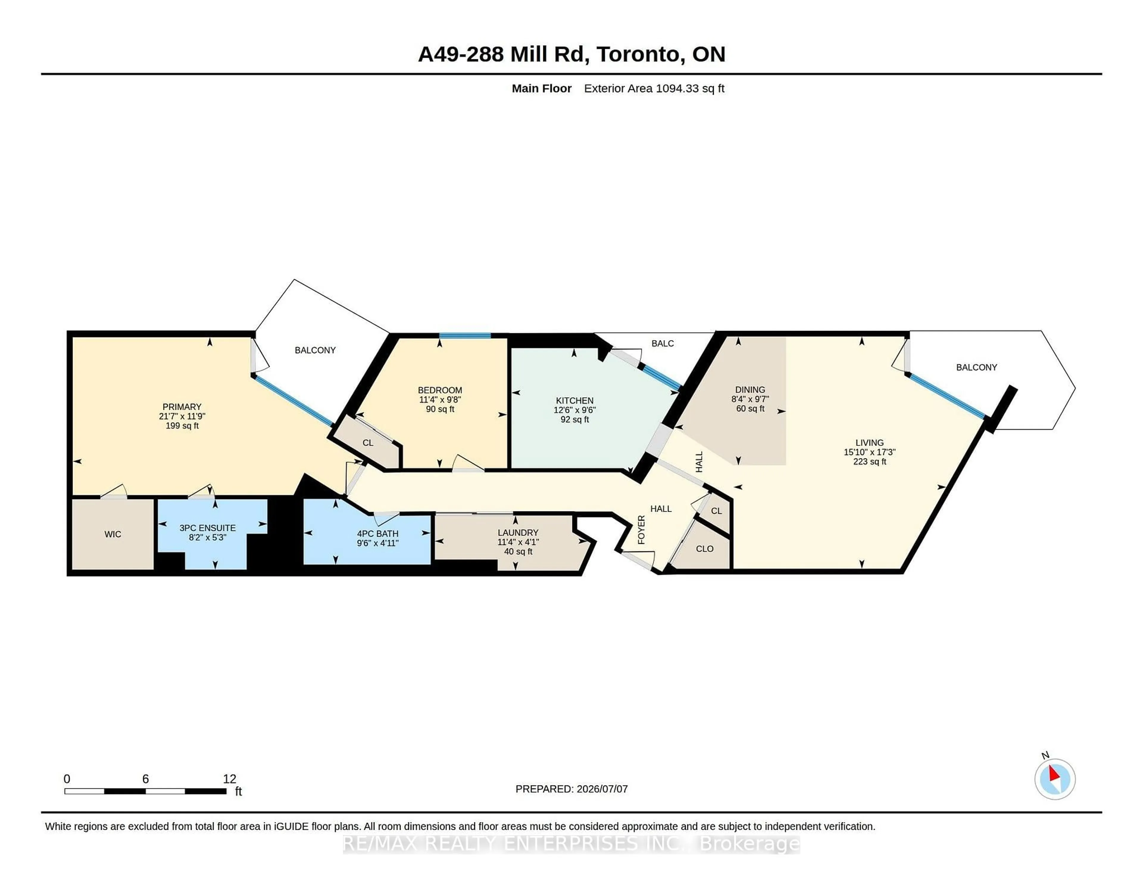 Floor plan for 288 Mill Rd #A49, Toronto Ontario M9C 4X7