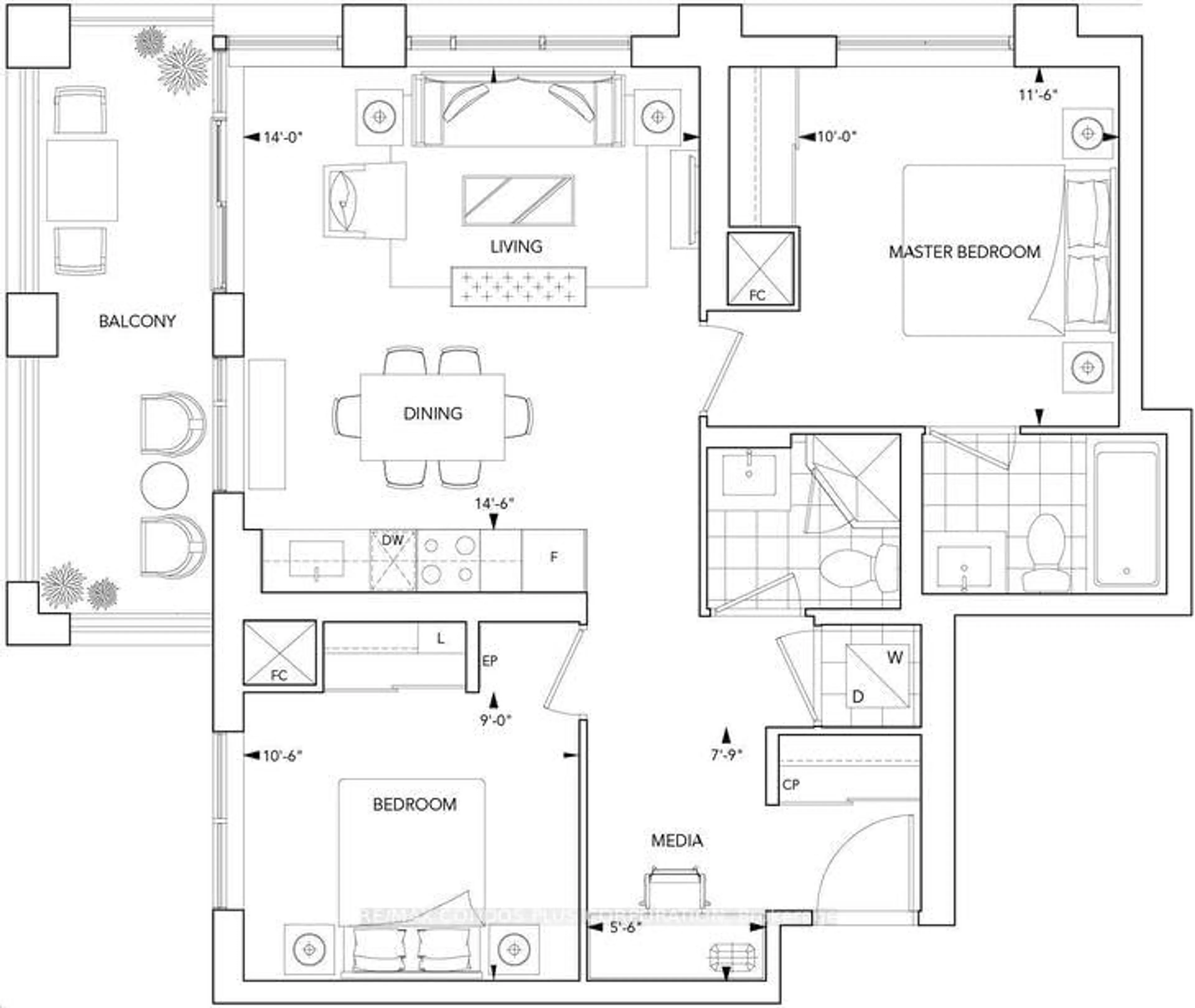 Floor plan for 9 Mabelle Ave #2623, Toronto Ontario M9A 0E1