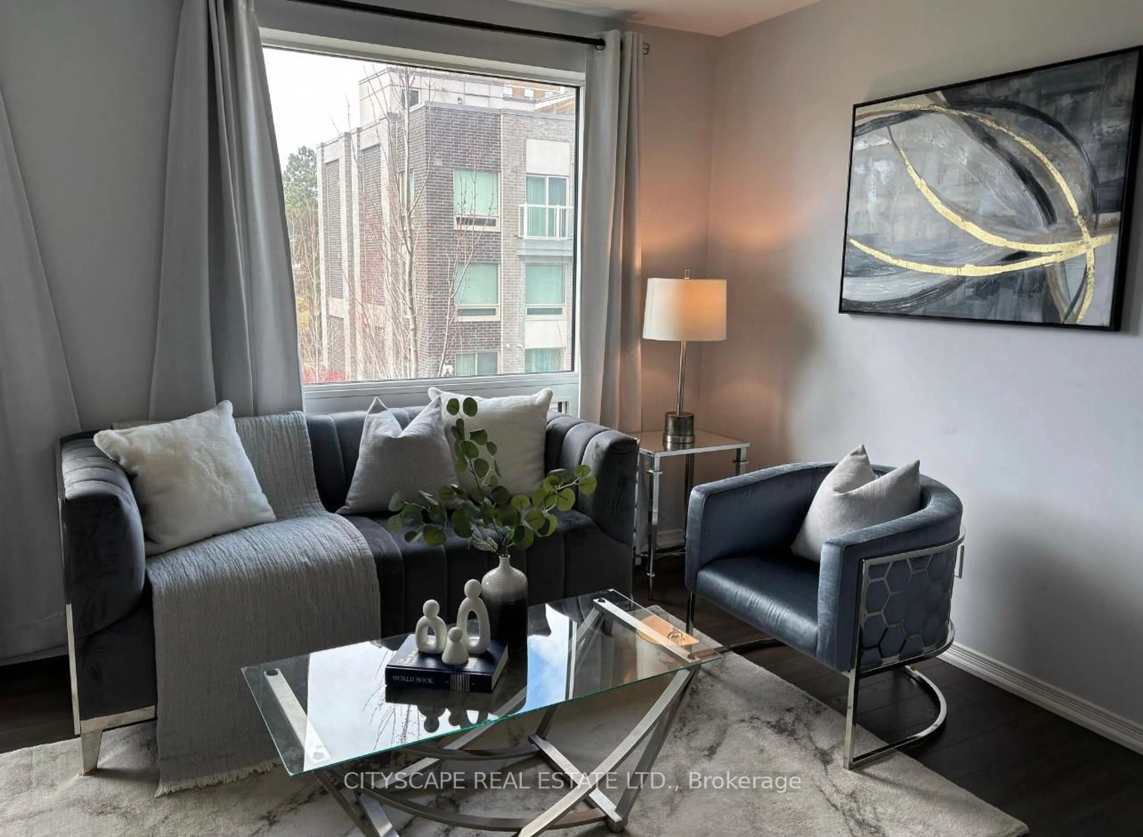 Living room with furniture, unknown for 7 Applewood Lane #213, Toronto Ontario M9C 0C1
