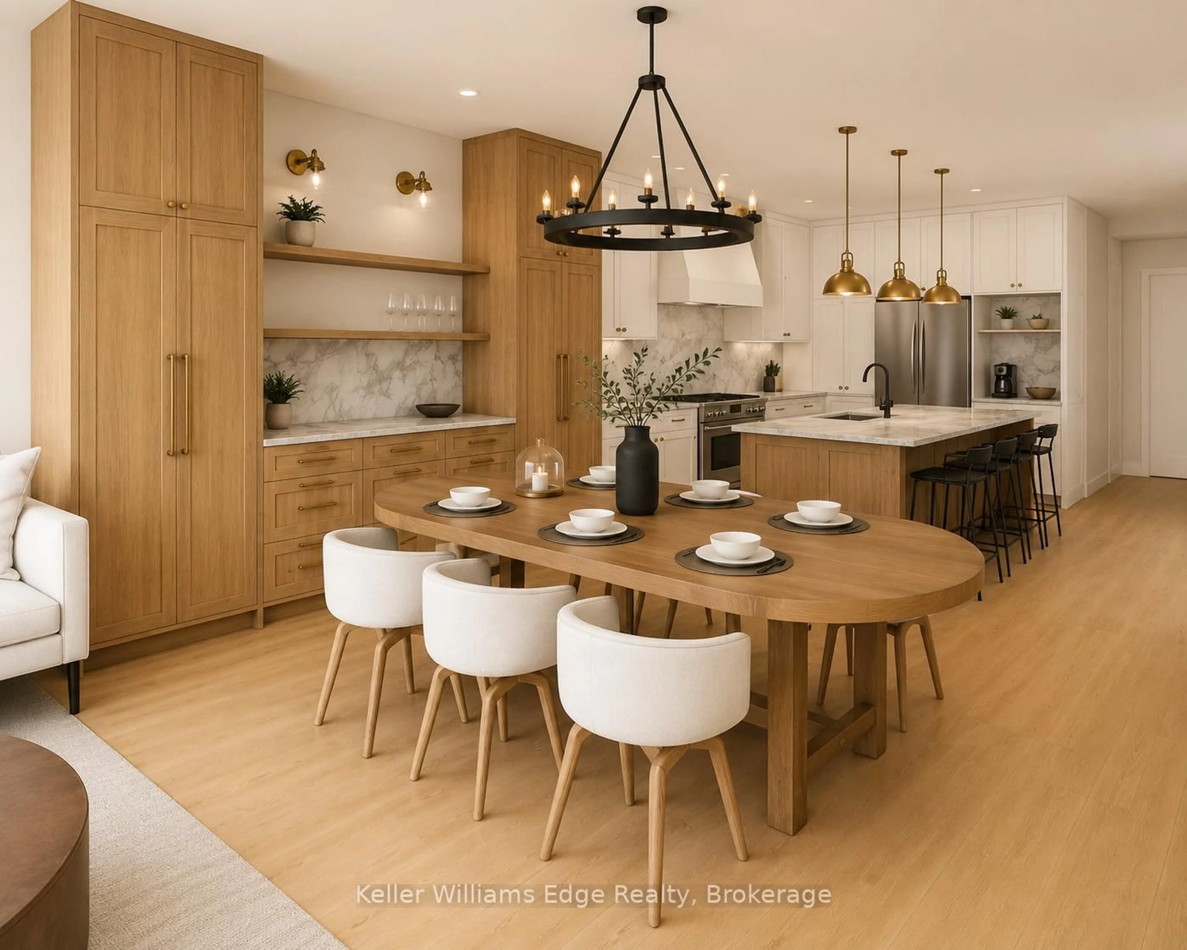 Open concept kitchen, wood/laminate floor for 3188 New St, Burlington Ontario L7N 1M8