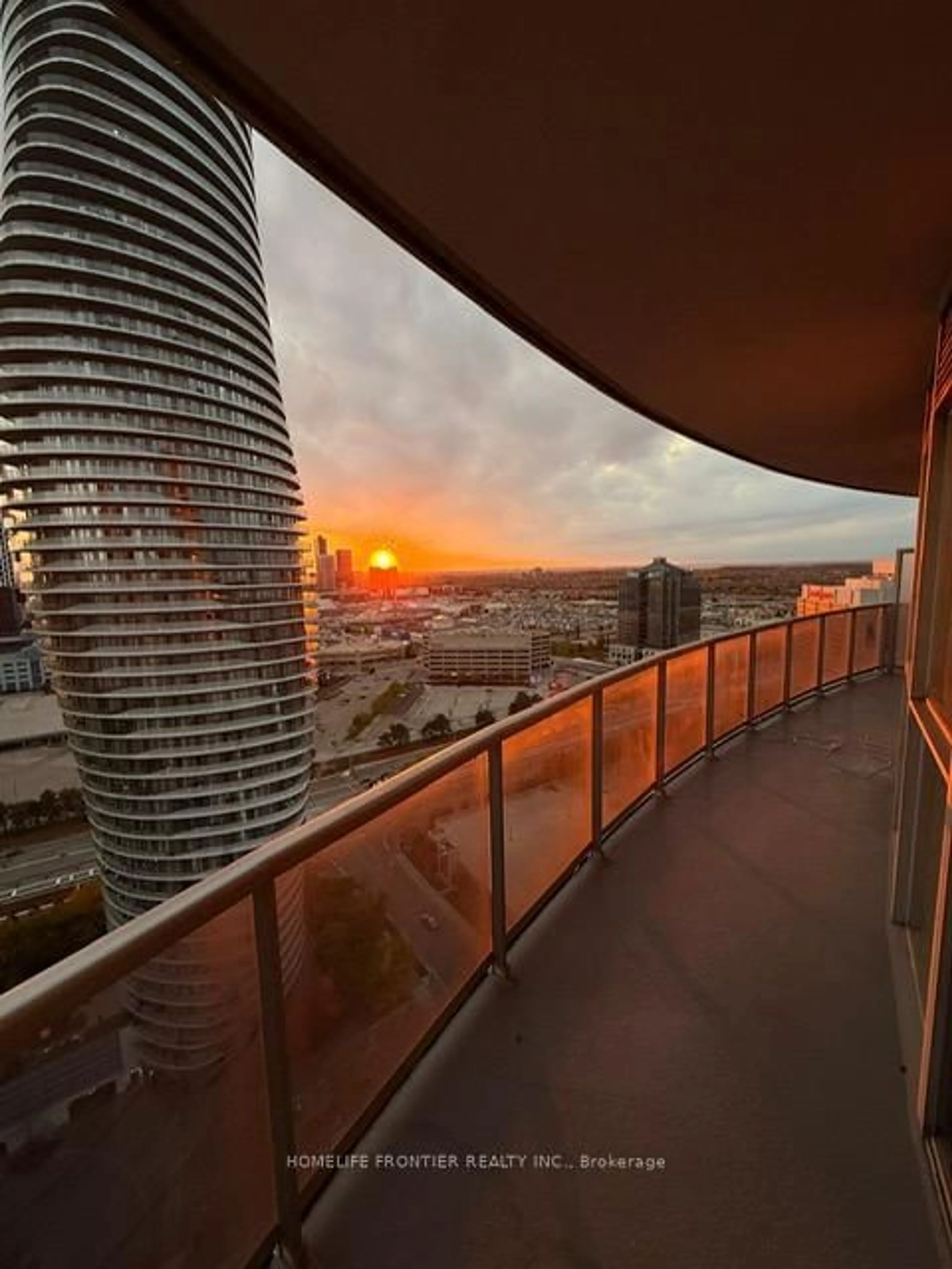 Balcony in the apartment, city buildings view from balcony for 80 Absolute Ave #2607, Mississauga Ontario L4Z 0A5