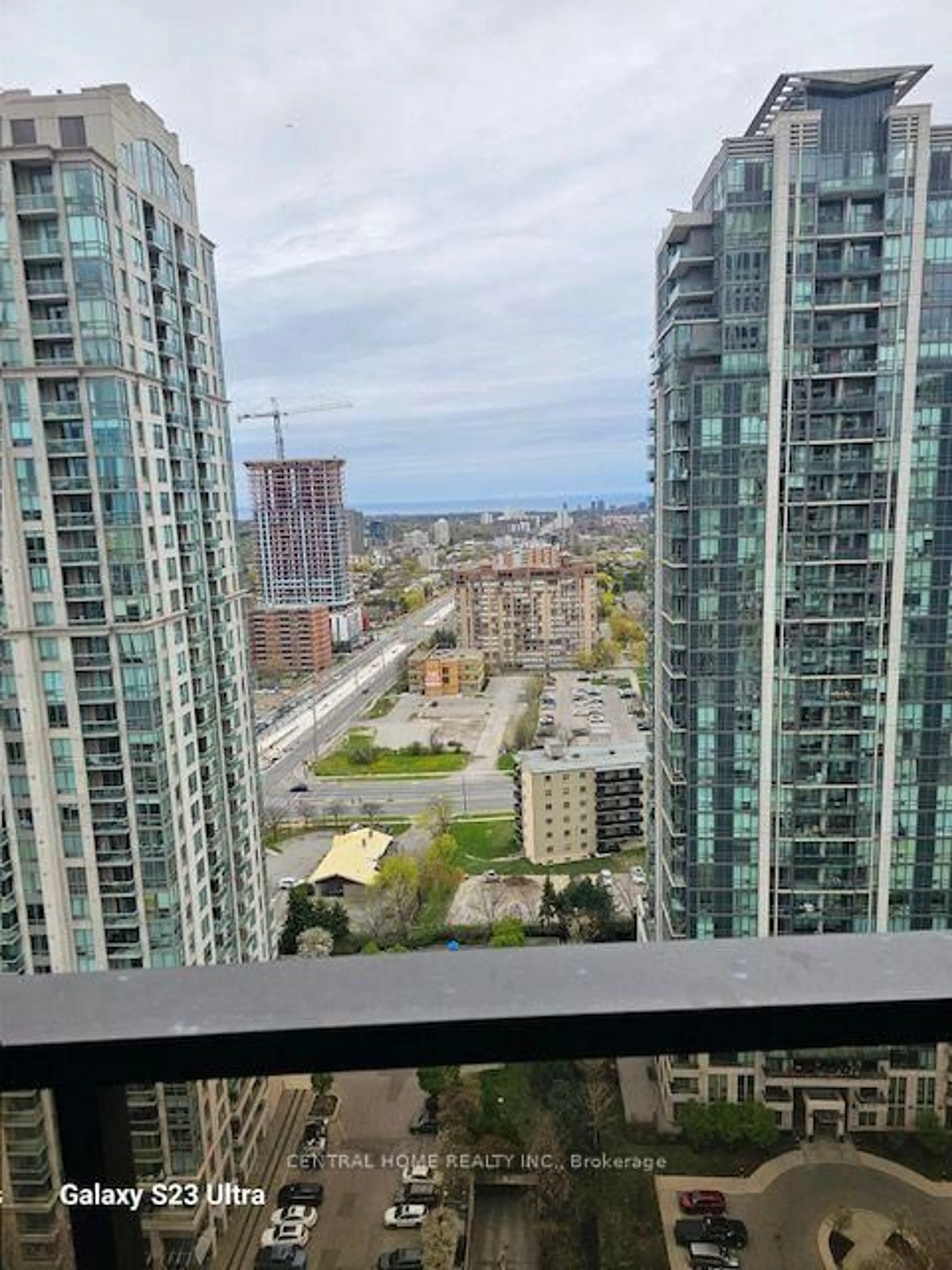 Balcony in the apartment, city buildings view from balcony for 30 Elm Dr #2206, Mississauga Ontario L5B 0N6