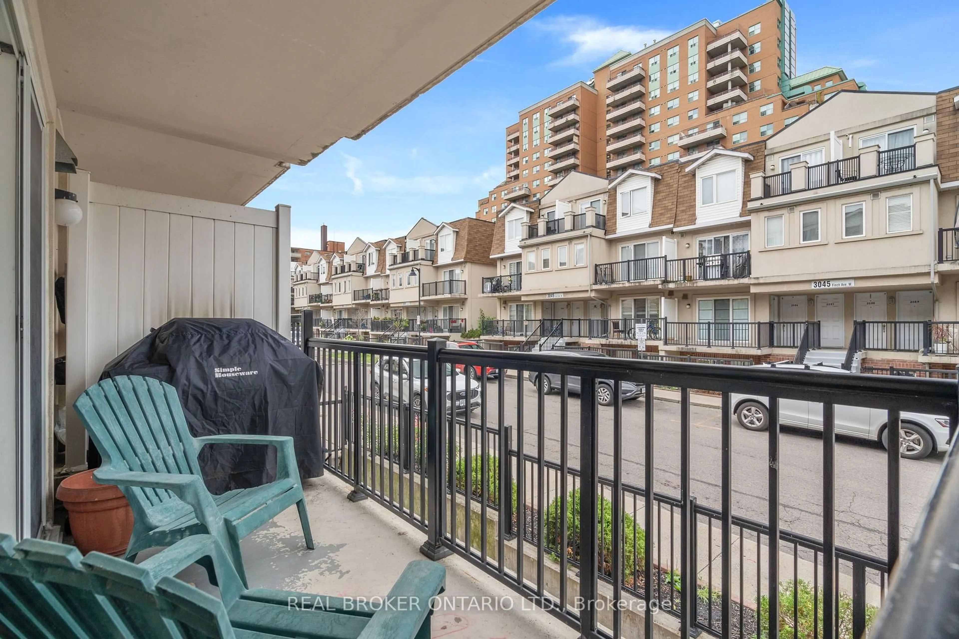 Balcony in the apartment, city buildings view from balcony for 3047 Finch Ave #2066, Toronto Ontario M9M 0A5