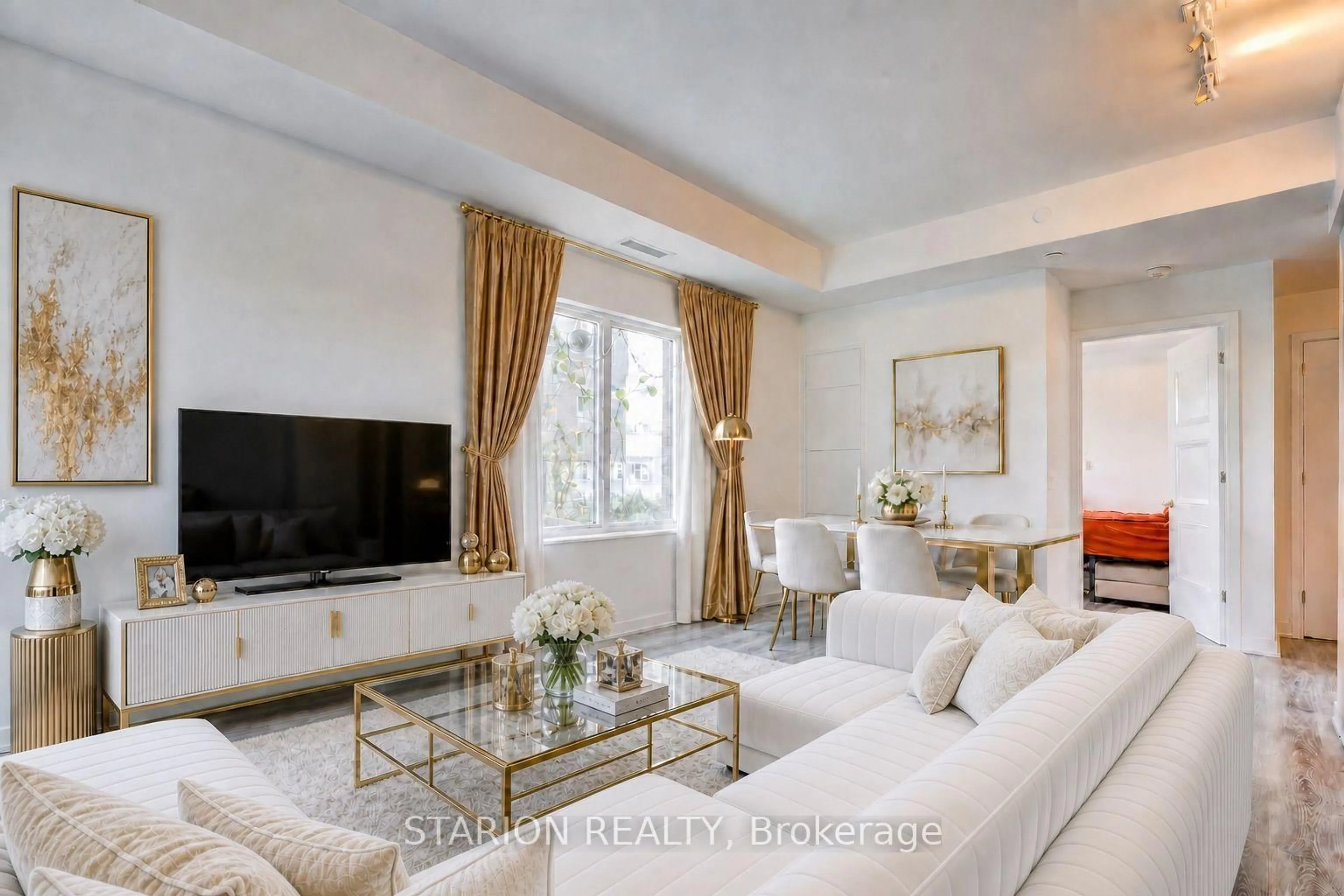Living room with furniture, unknown for 25 Neighbourhood Lane #513, Toronto Ontario M8Y 0C4