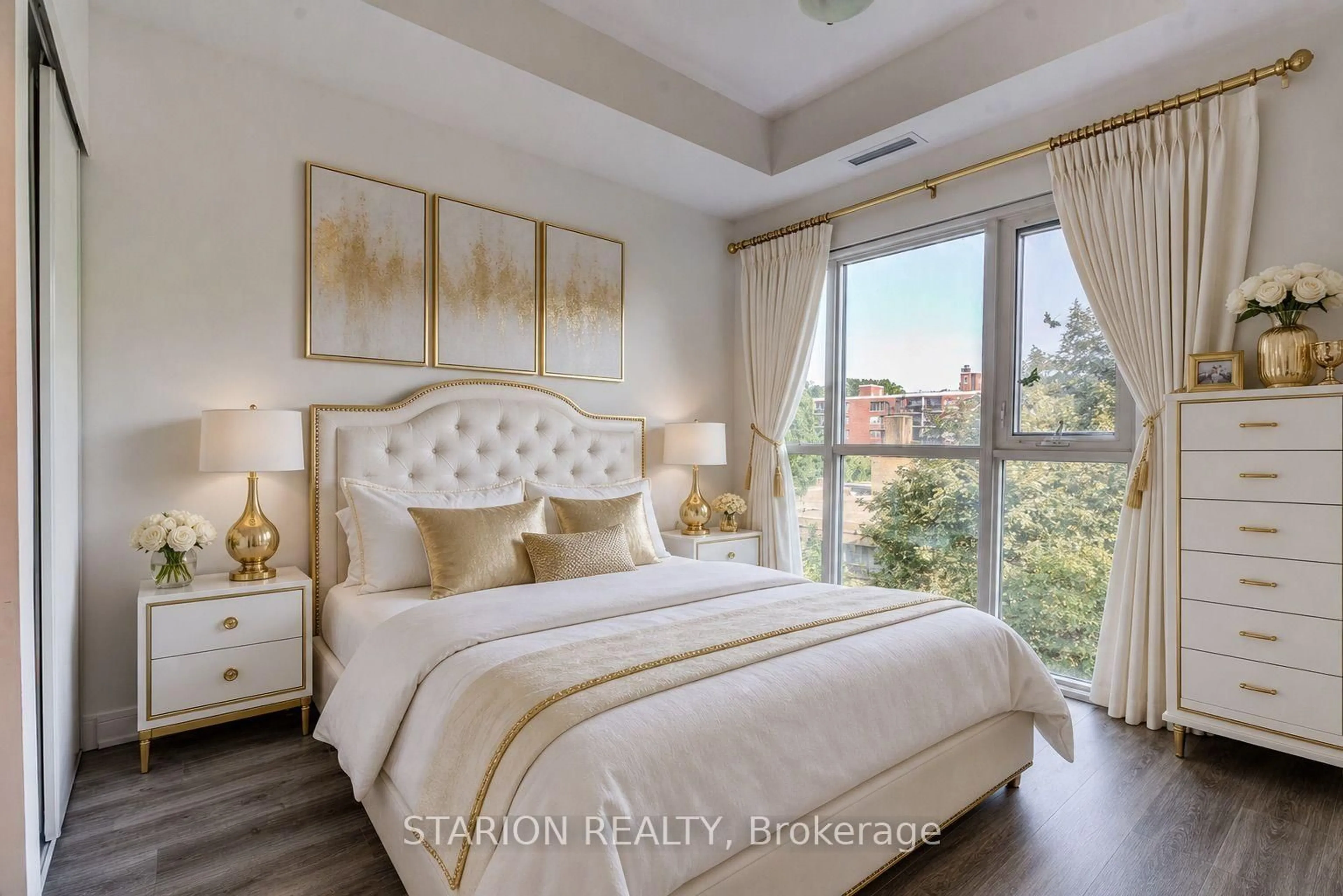 Bedroom with bed, unknown for 25 Neighbourhood Lane #513, Toronto Ontario M8Y 0C4