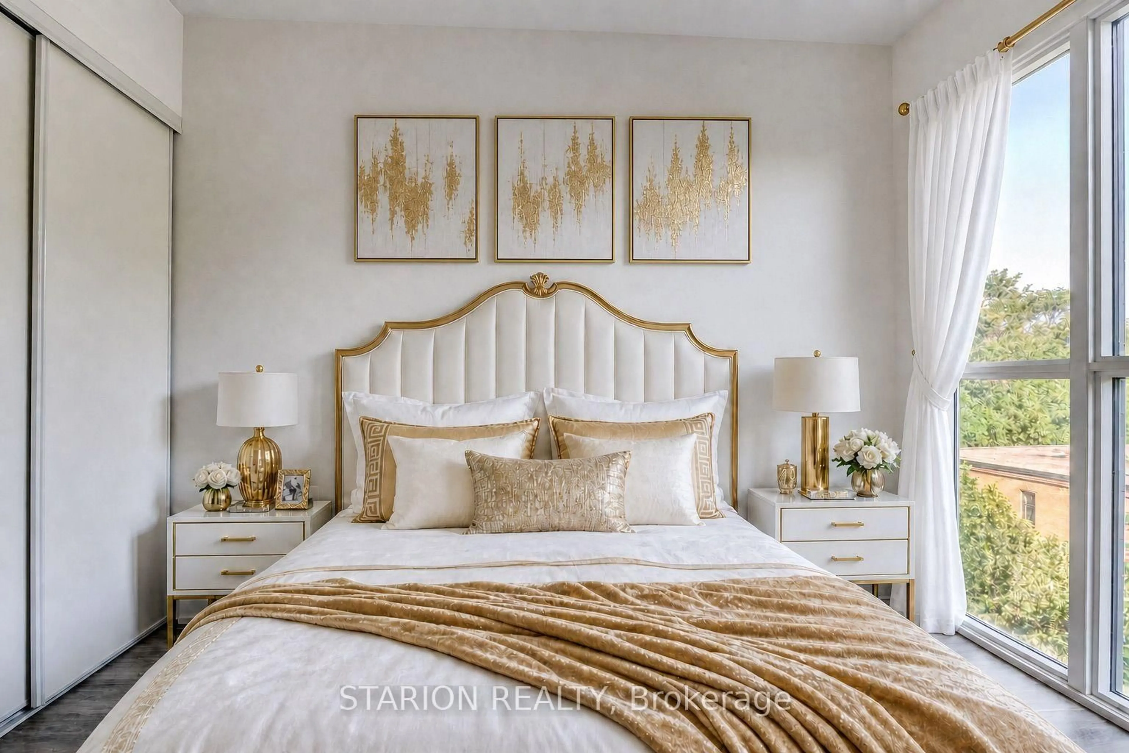 Bedroom with bed, unknown for 25 Neighbourhood Lane #513, Toronto Ontario M8Y 0C4