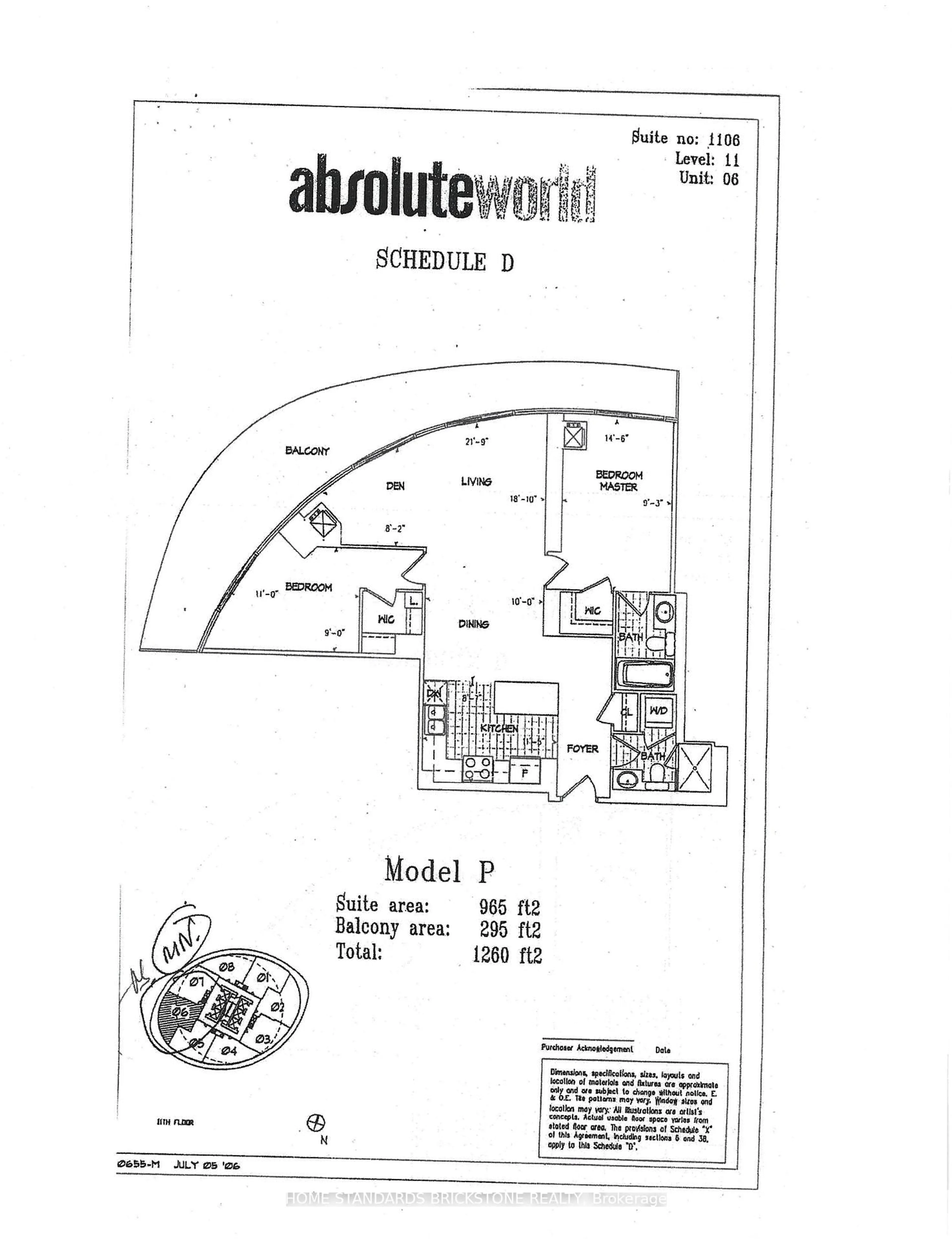 Floor plan for 50 Absolute Ave #1106, Mississauga Ontario L4Z 0A8
