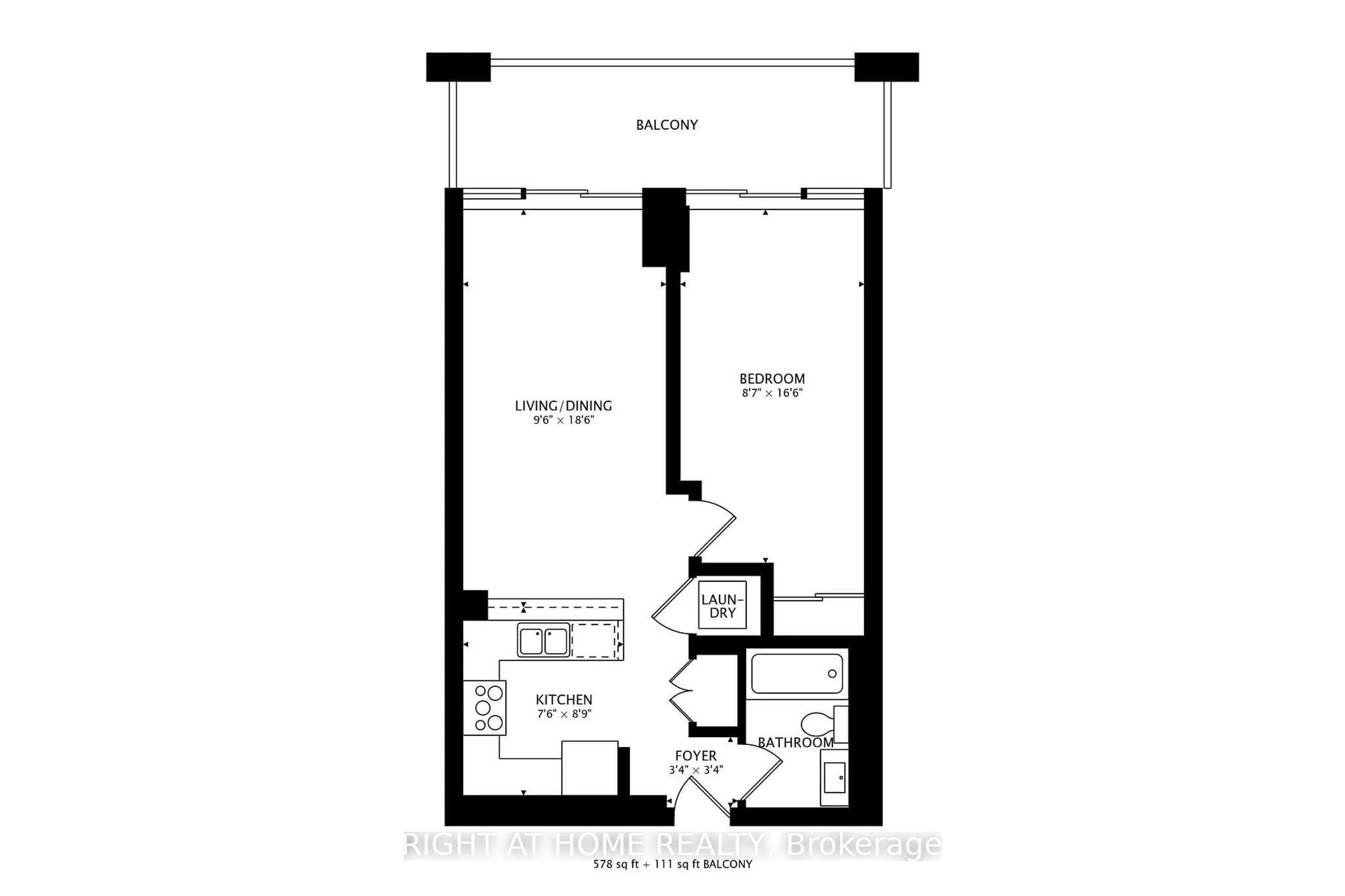 Floor plan for 1040 The Queensway #407, Toronto Ontario M8Z 0A7
