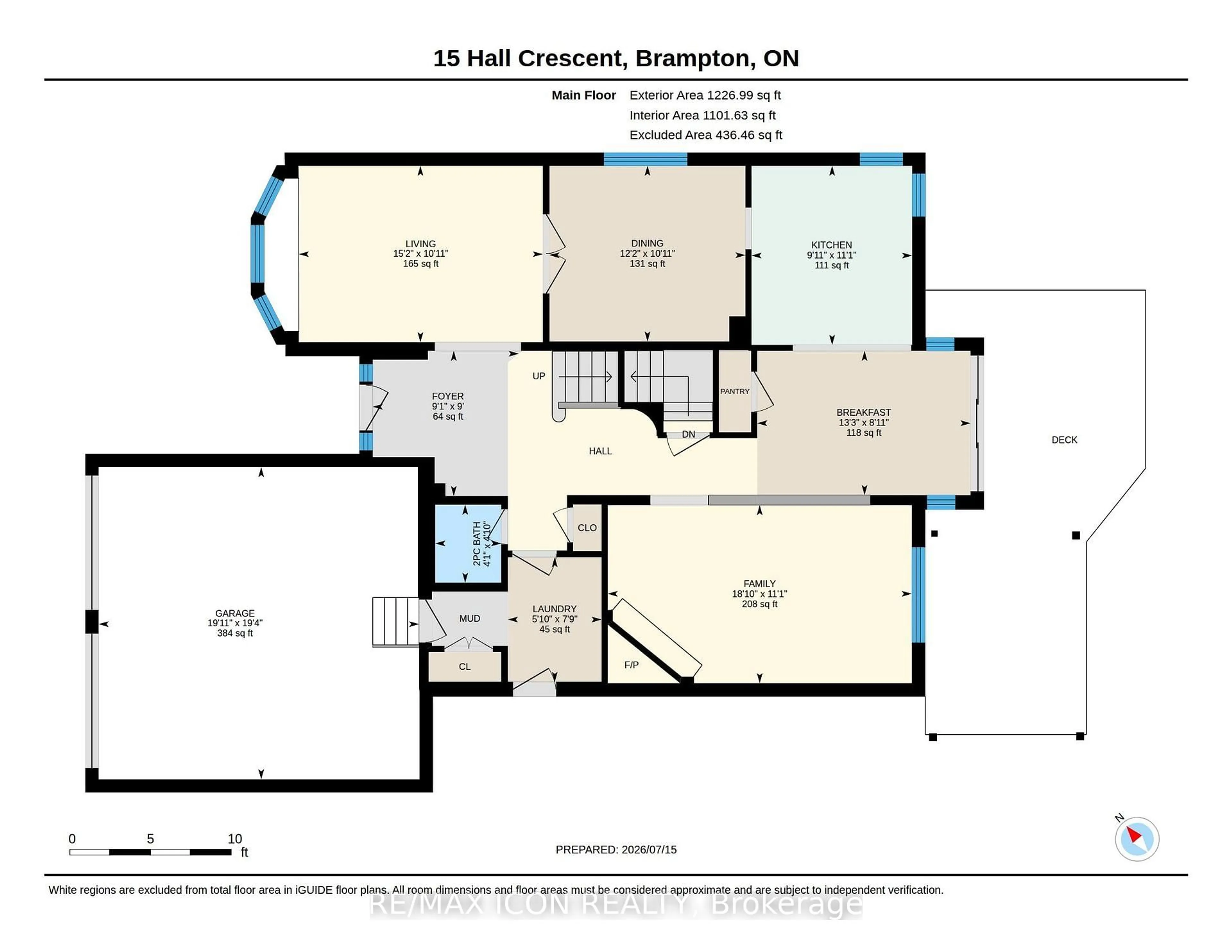Floor plan for 15 Hall Cres, Brampton Ontario L6X 3J8