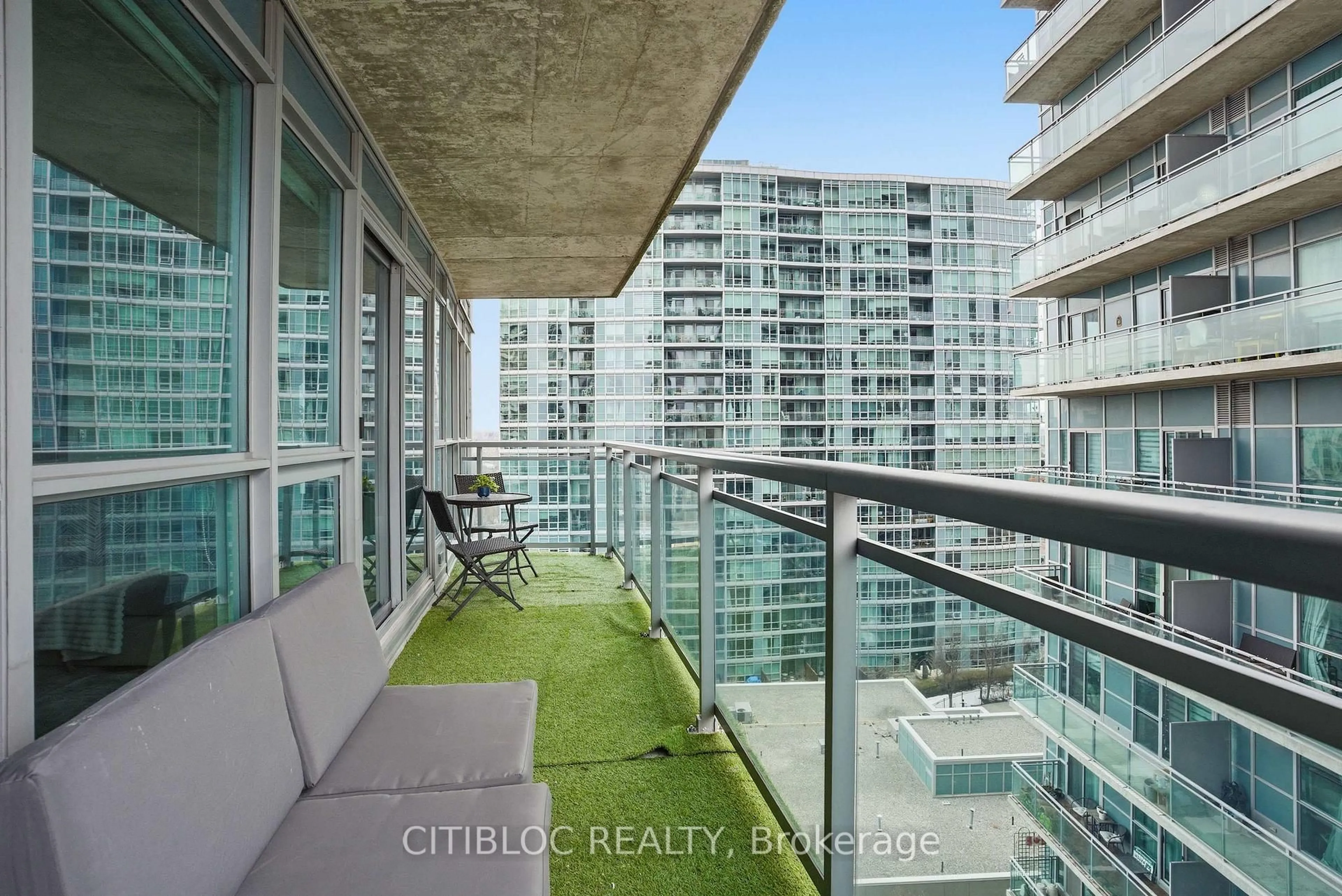 Balcony in the apartment, city buildings view from balcony for 155 Legion Rd #1313, Toronto Ontario M8Y 0A7