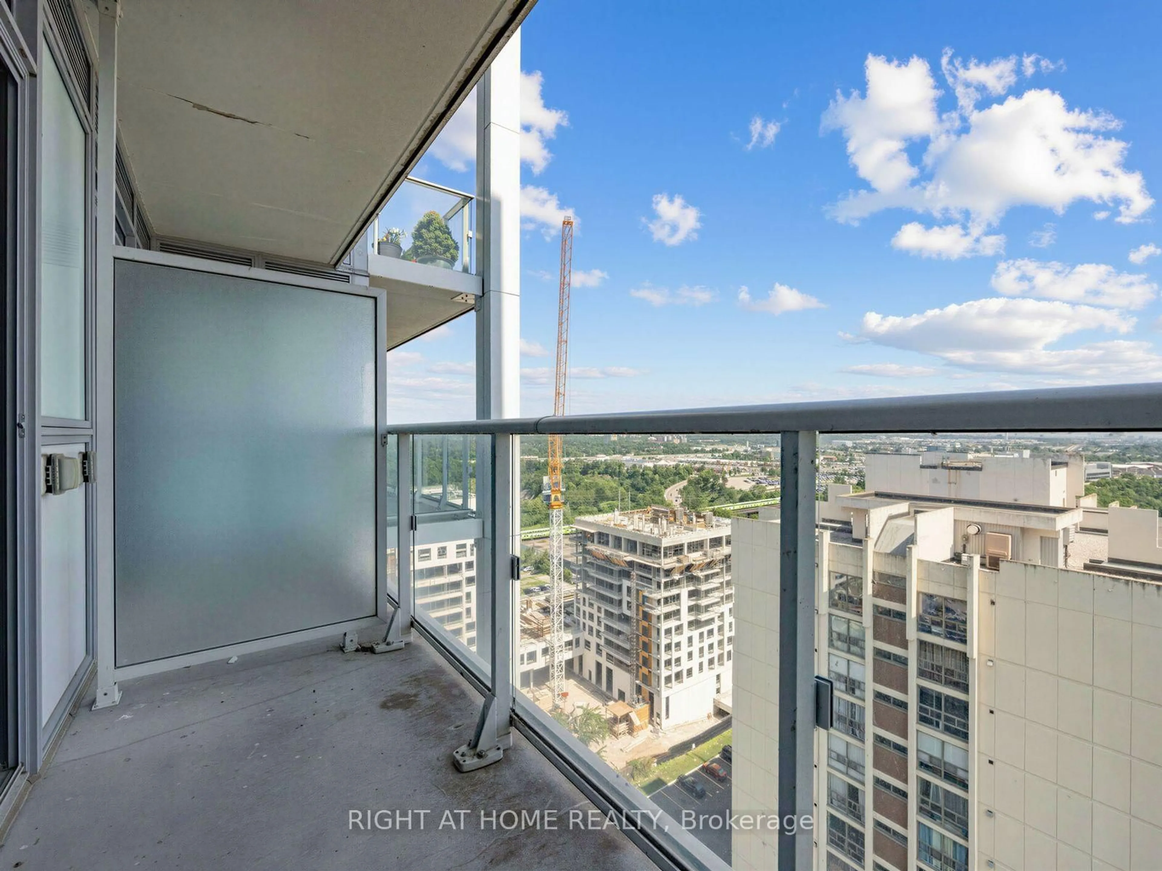 Balcony in the apartment, city buildings view from balcony for 55 Speers Rd #LPH04 (1804), Oakville Ontario L6K 0H9