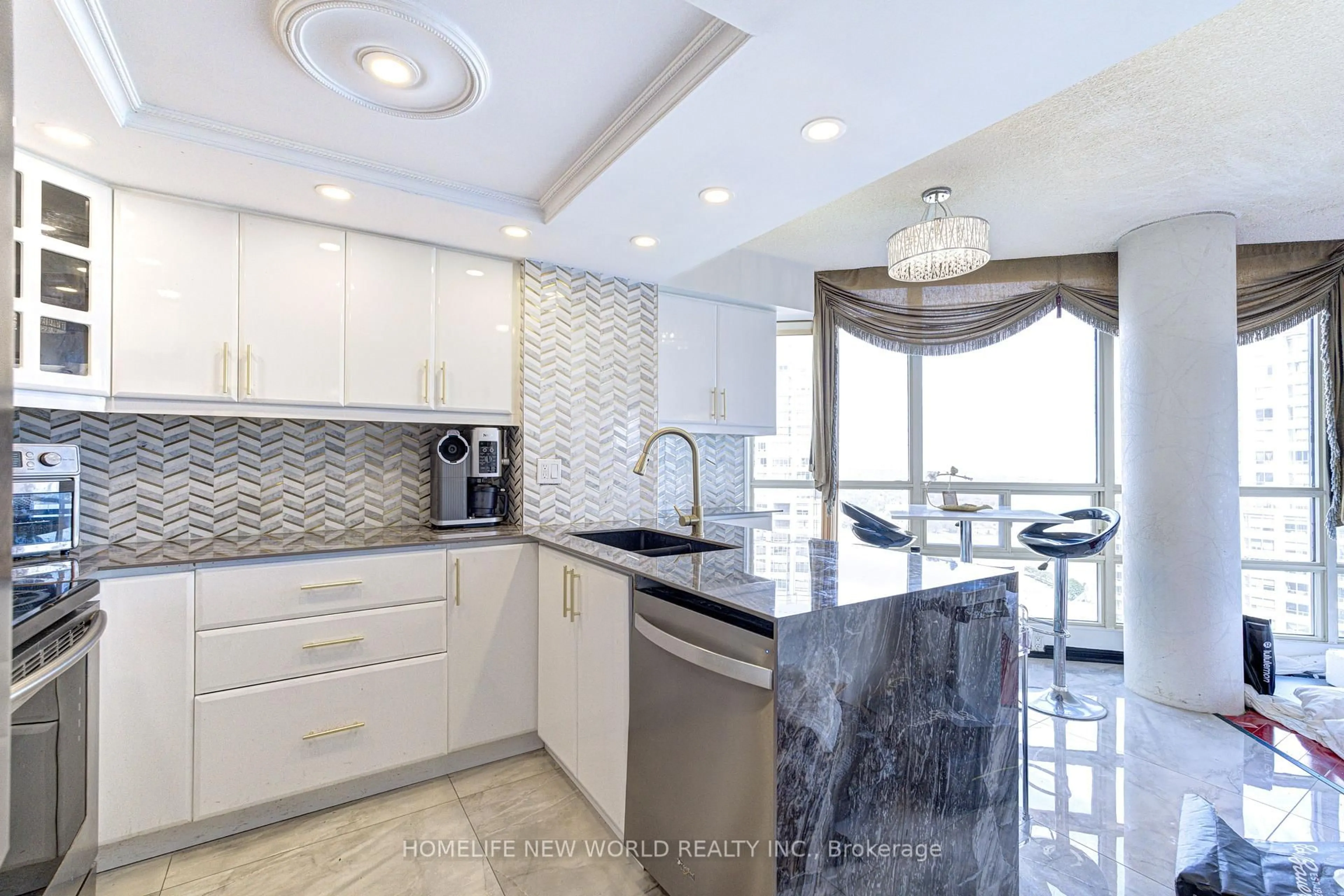 Contemporary kitchen, ceramic/tile floor for 45 Kingsbridge Garden Circ #2704, Mississauga Ontario L5R 3K4