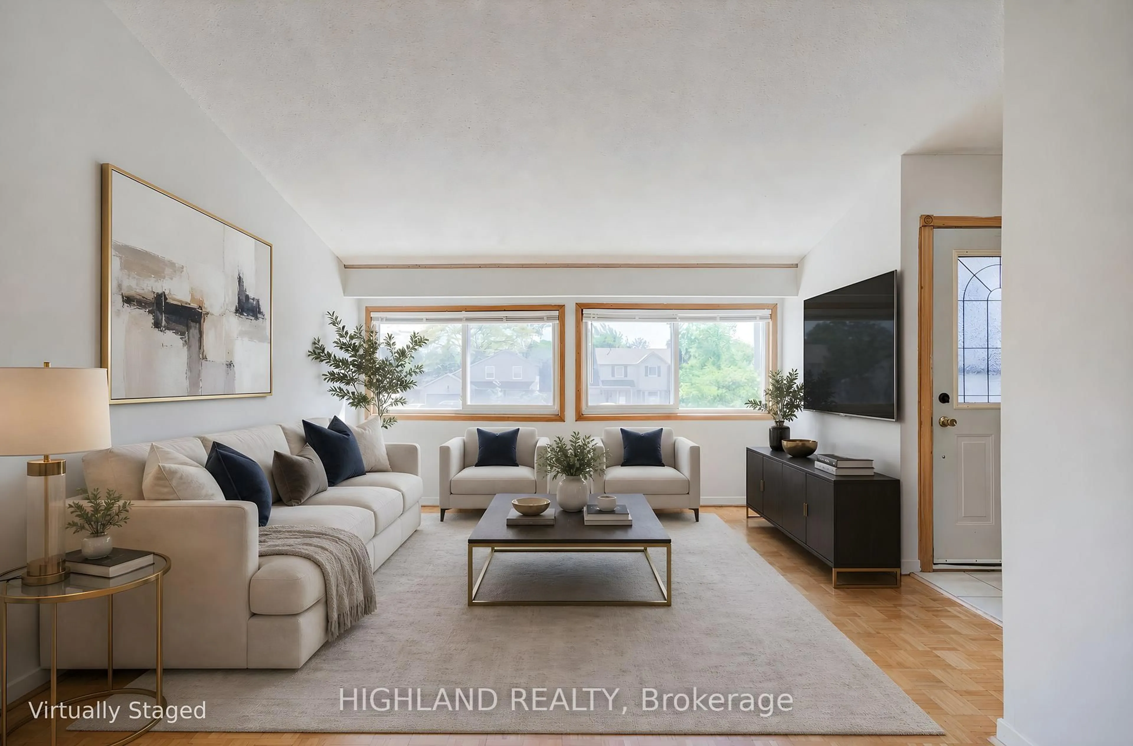 Living room with furniture, wood/laminate floor for 2075 South Millway, Mississauga Ontario L5L 1R4