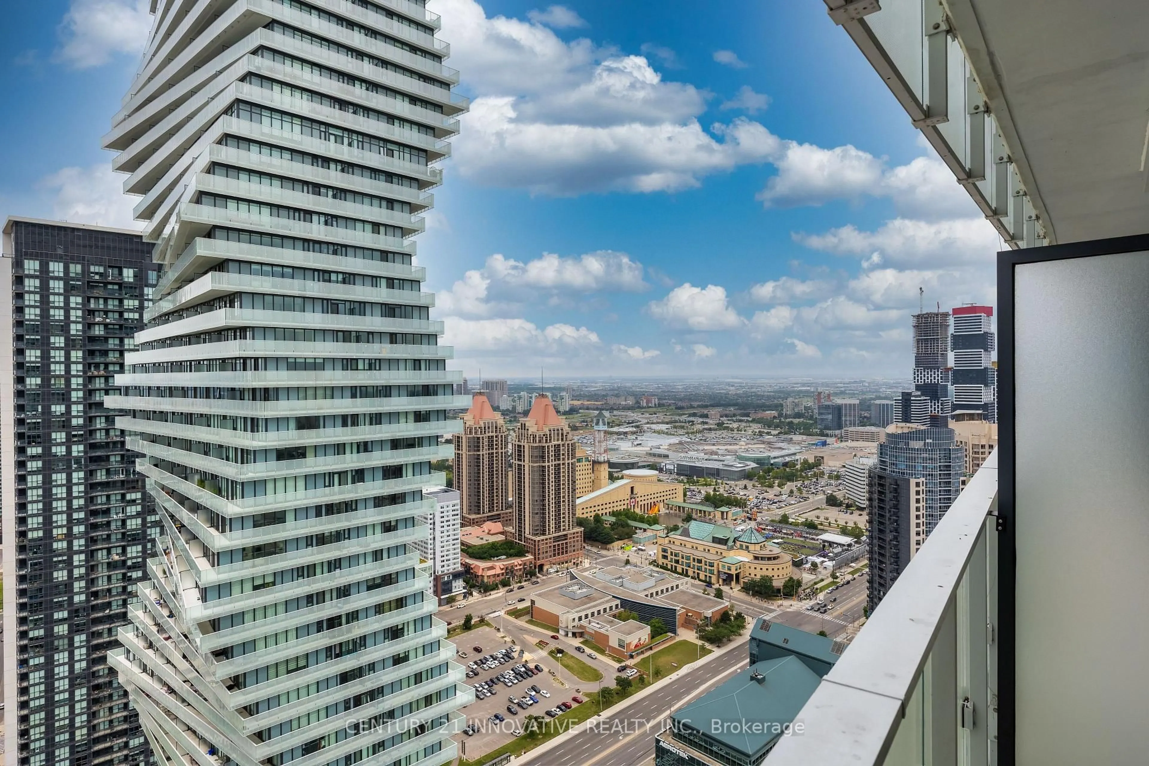 Patio, city buildings view from balcony for 3883 quartz Rd #4011, Mississauga Ontario L5B 0M4