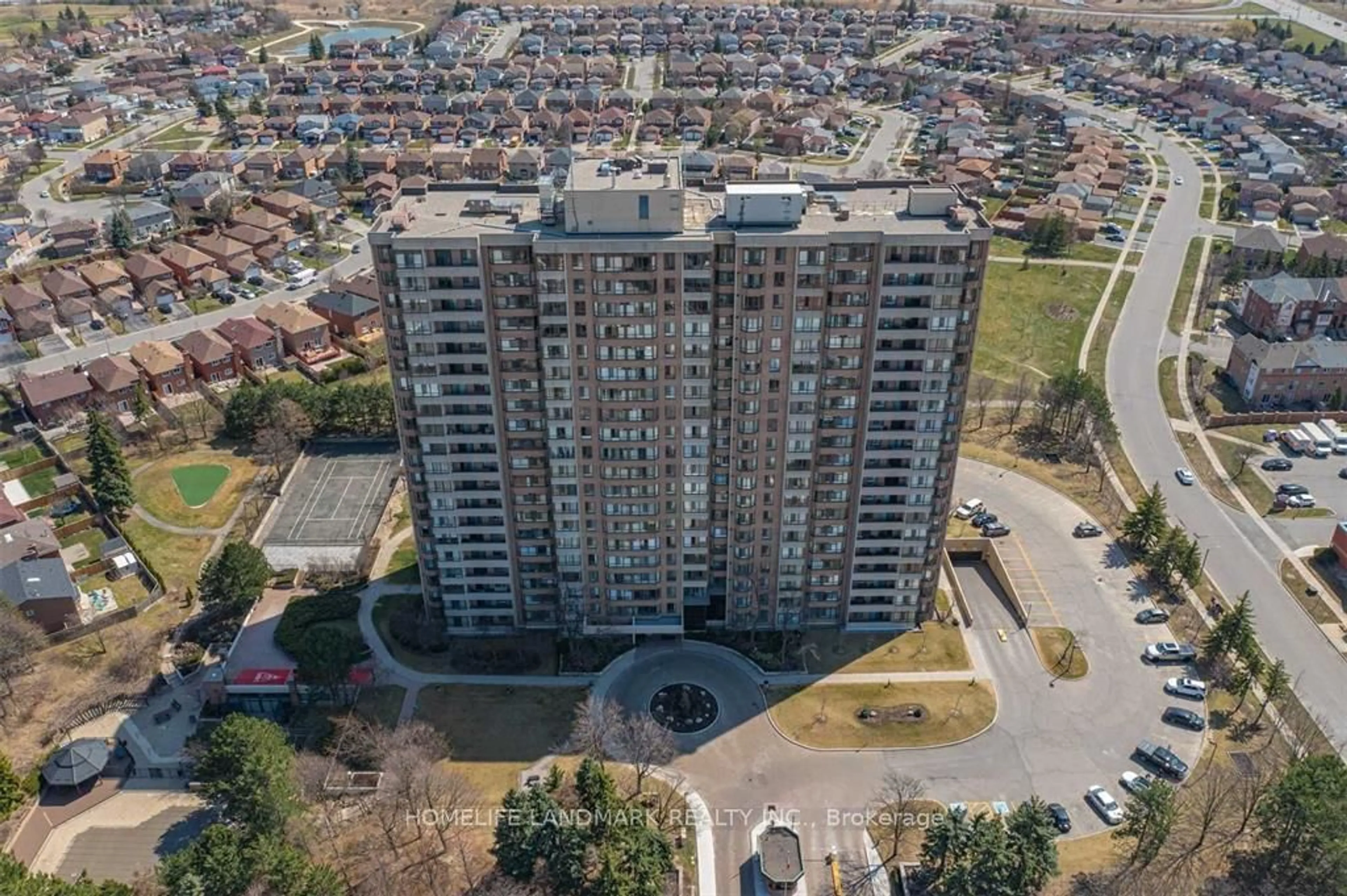 A pic from outside/outdoor area/front of a property/back of a property/a pic from drone, city buildings view from balcony for 100 County Court Blvd #707, Brampton Ontario L6W 3X1