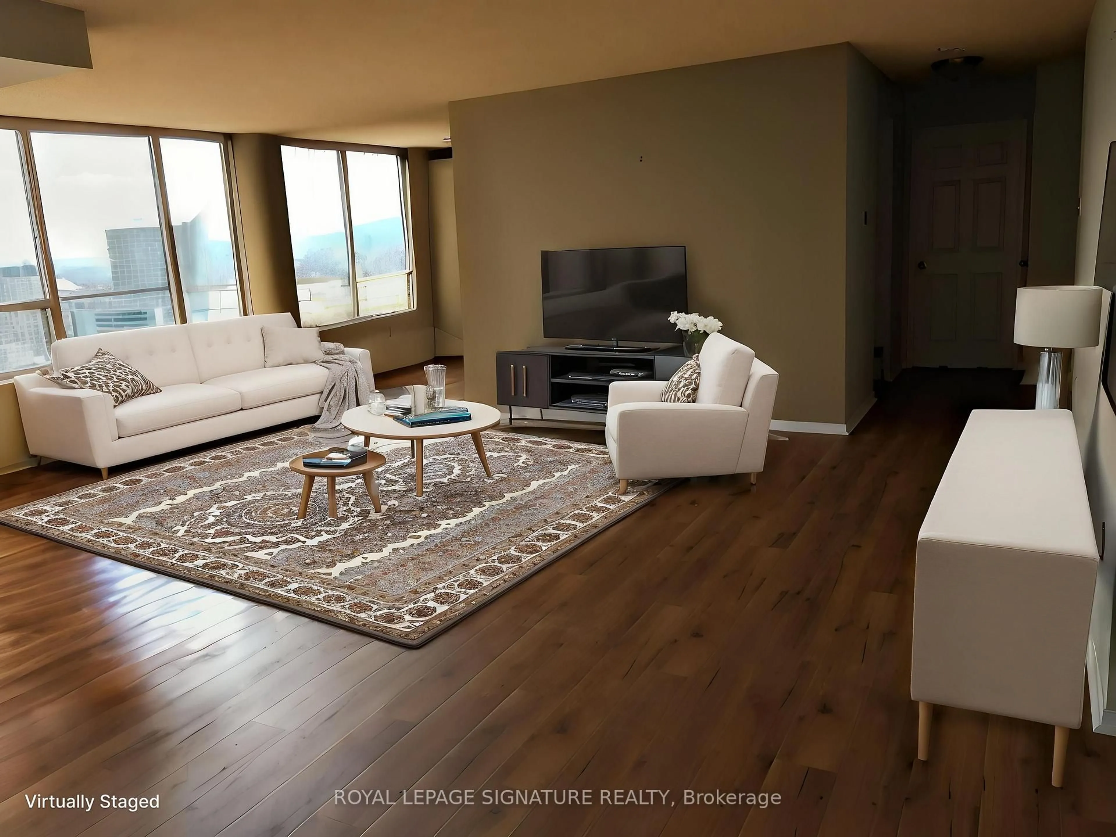 Living room with furniture, wood/laminate floor for 330 Rathburn Rd #2209, Mississauga Ontario L5B 3Y1
