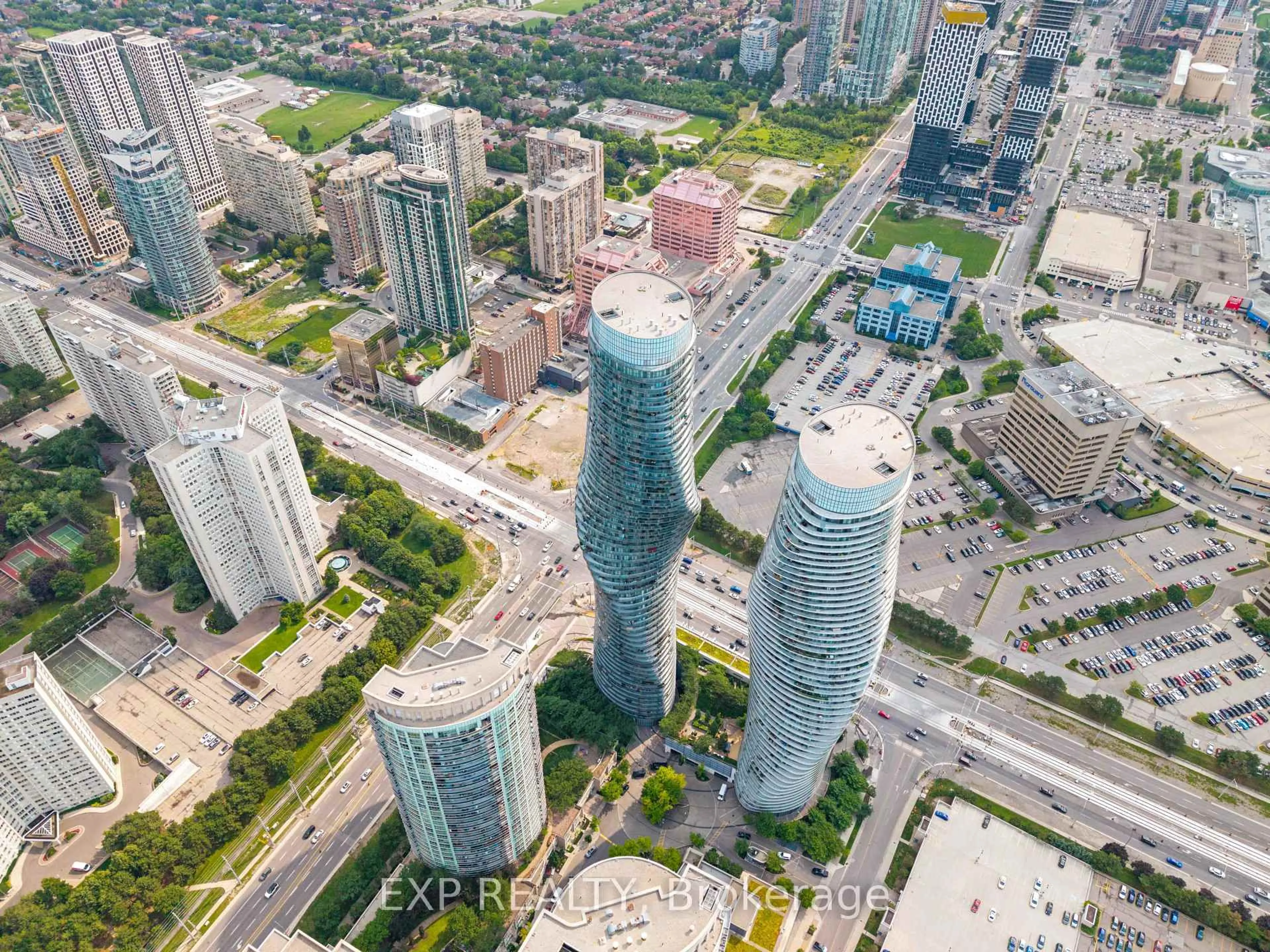A pic from outside/outdoor area/front of a property/back of a property/a pic from drone, city buildings view from balcony for 60 Absolute Ave #1803, Mississauga Ontario L4Z 0A9
