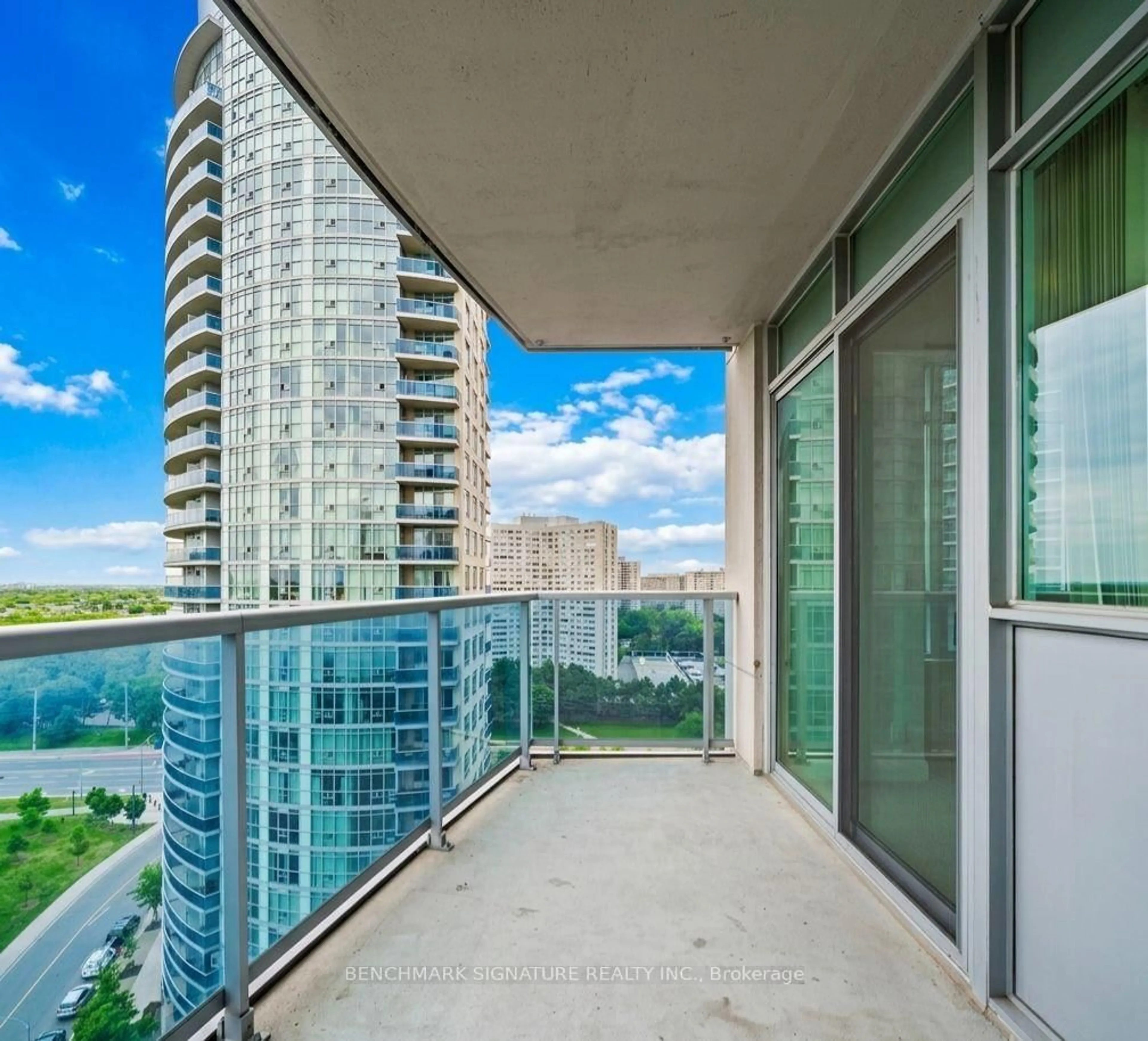 Balcony in the apartment, city buildings view from balcony for 80 Absolute Ave #1403, Mississauga Ontario L4Z 0A5
