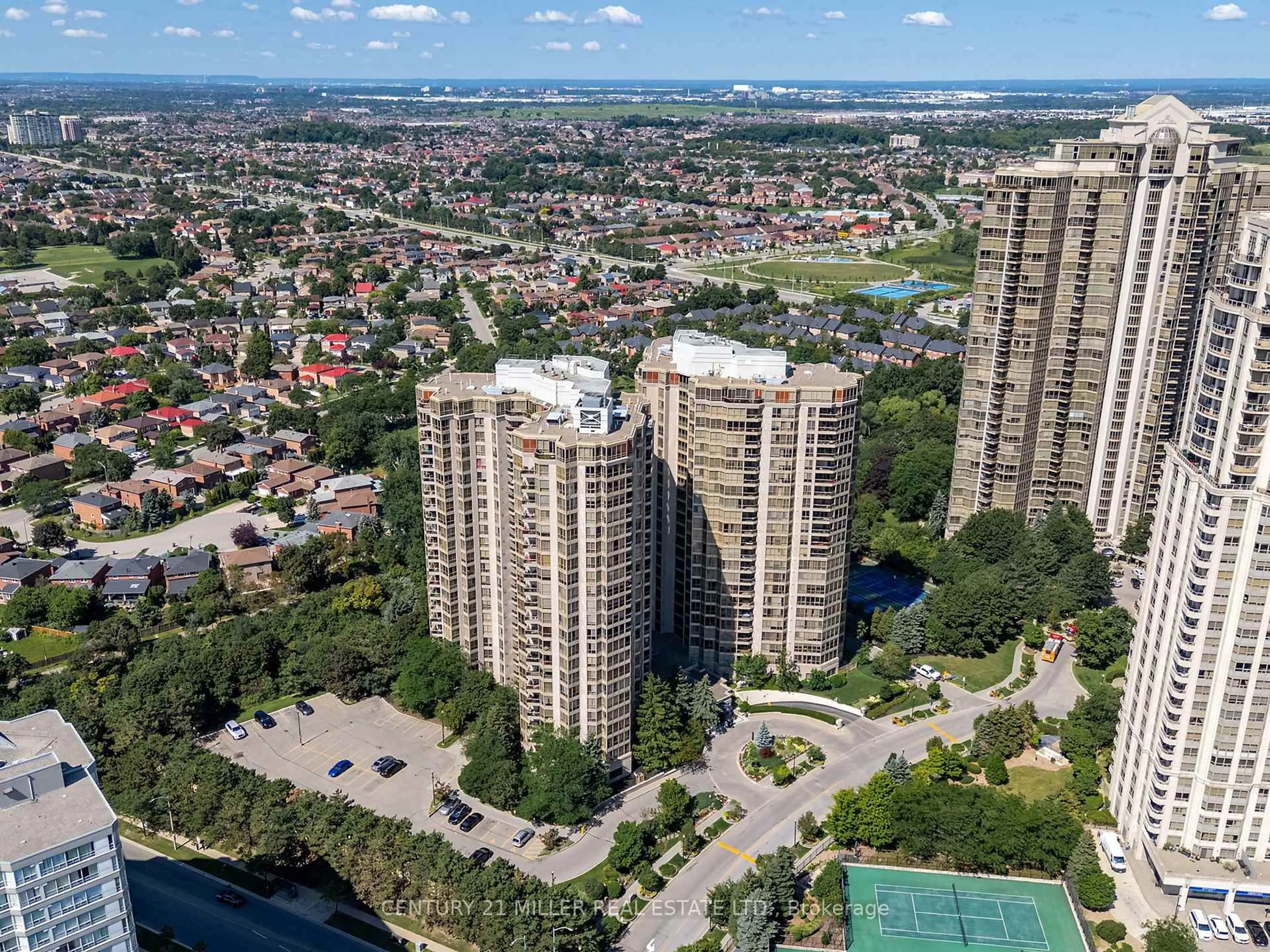 A pic from outside/outdoor area/front of a property/back of a property/a pic from drone, city buildings view from balcony for 55 Kingsbridge Garden Circ #909, Mississauga Ontario L5R 1Y1