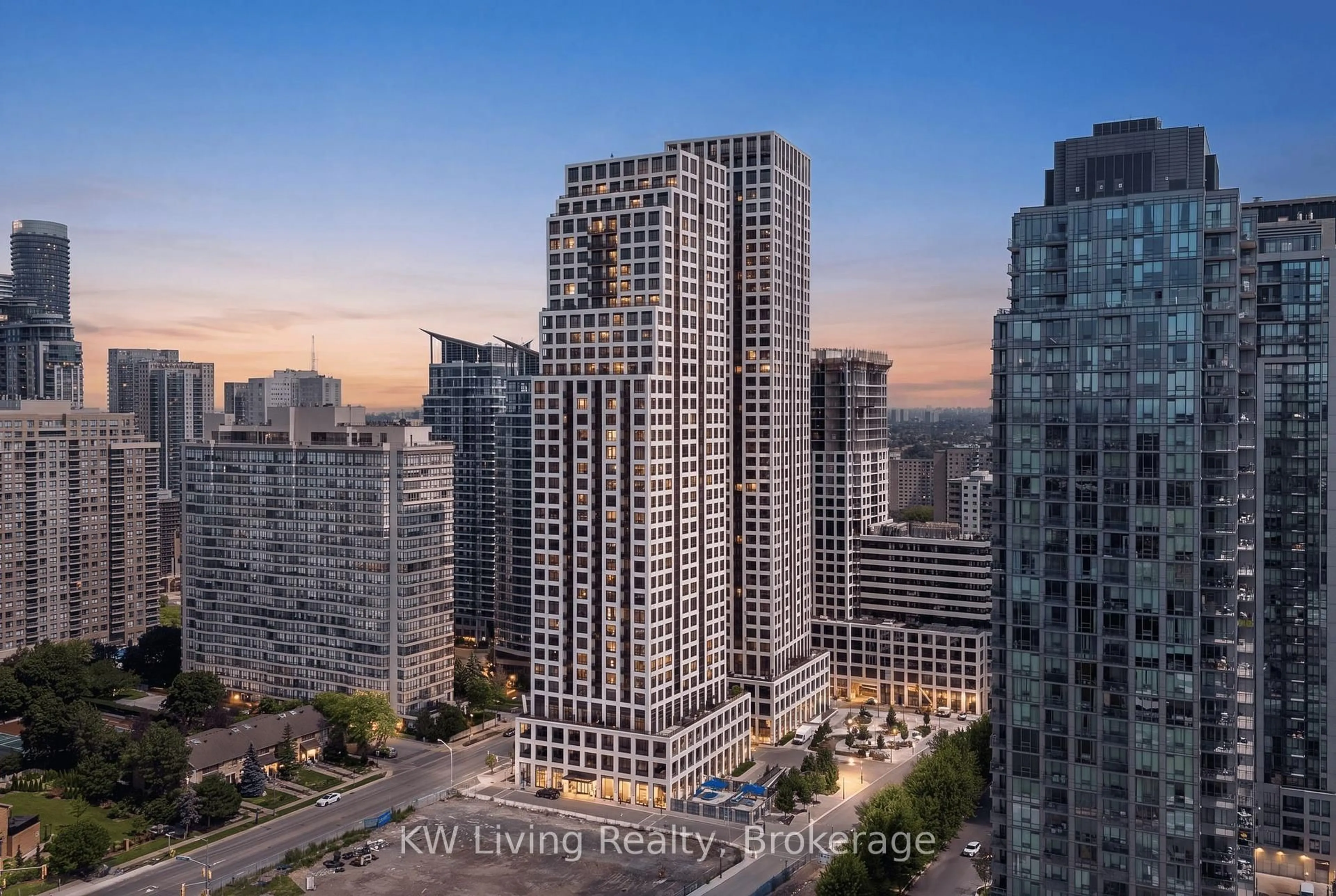 A pic from outside/outdoor area/front of a property/back of a property/a pic from drone, city buildings view from balcony for 30 Elm Dr #3502, Mississauga Ontario L5B 0N6