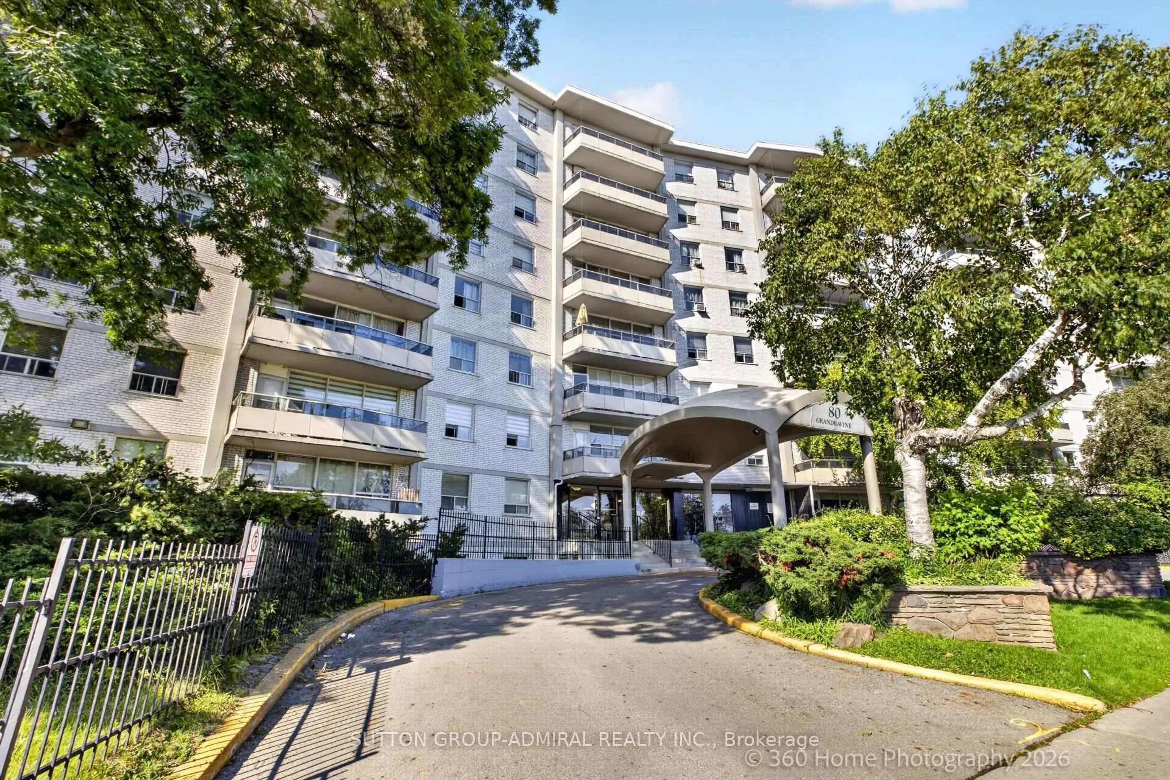 A pic from outside/outdoor area/front of a property/back of a property/a pic from drone, unknown for 80 Grandravine Dr #202, Toronto Ontario M3J 1B2