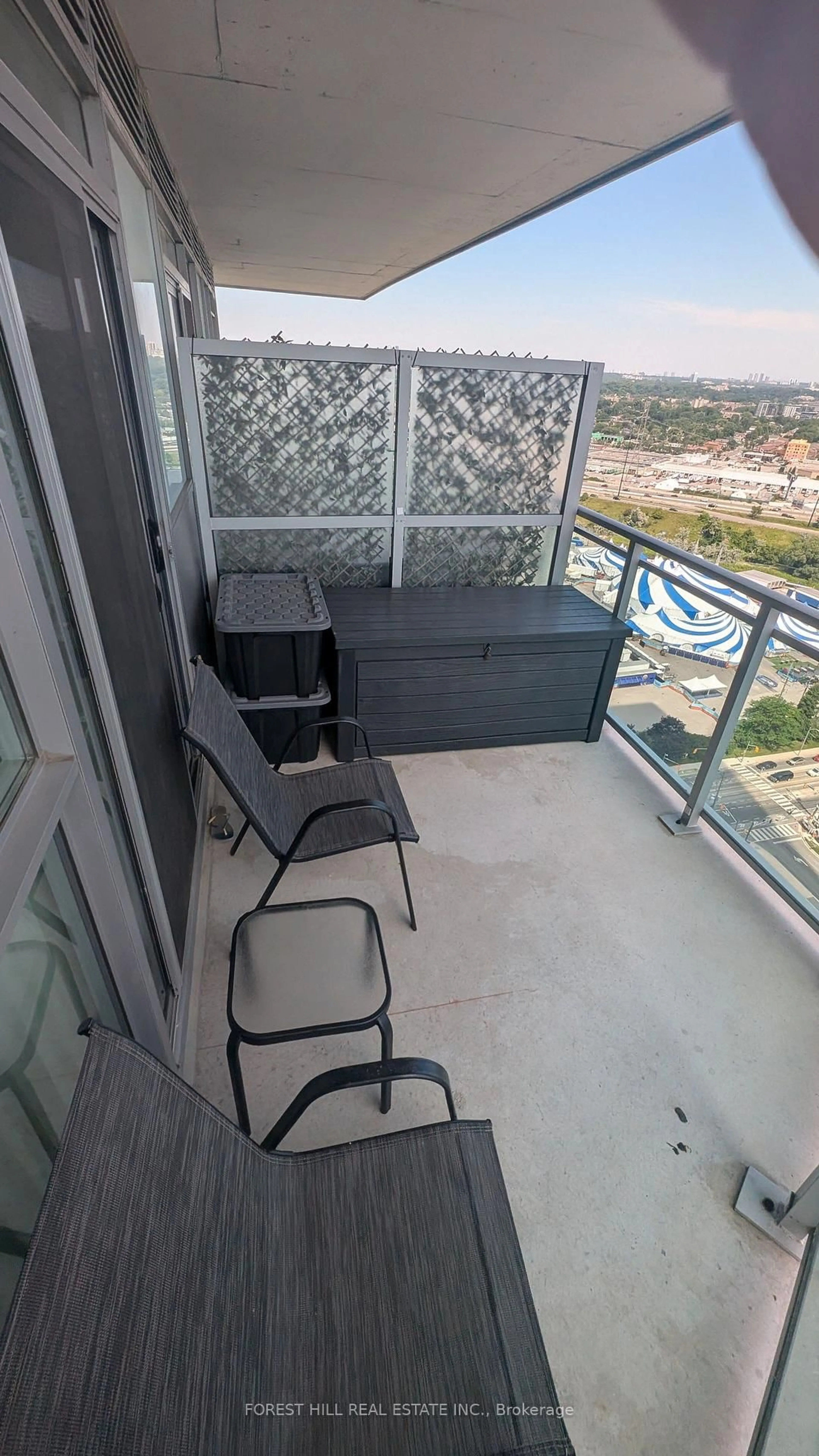Balcony in the apartment, city buildings view from balcony for 33 Shore Breeze Dr #2605, Toronto Ontario M8V 1A1