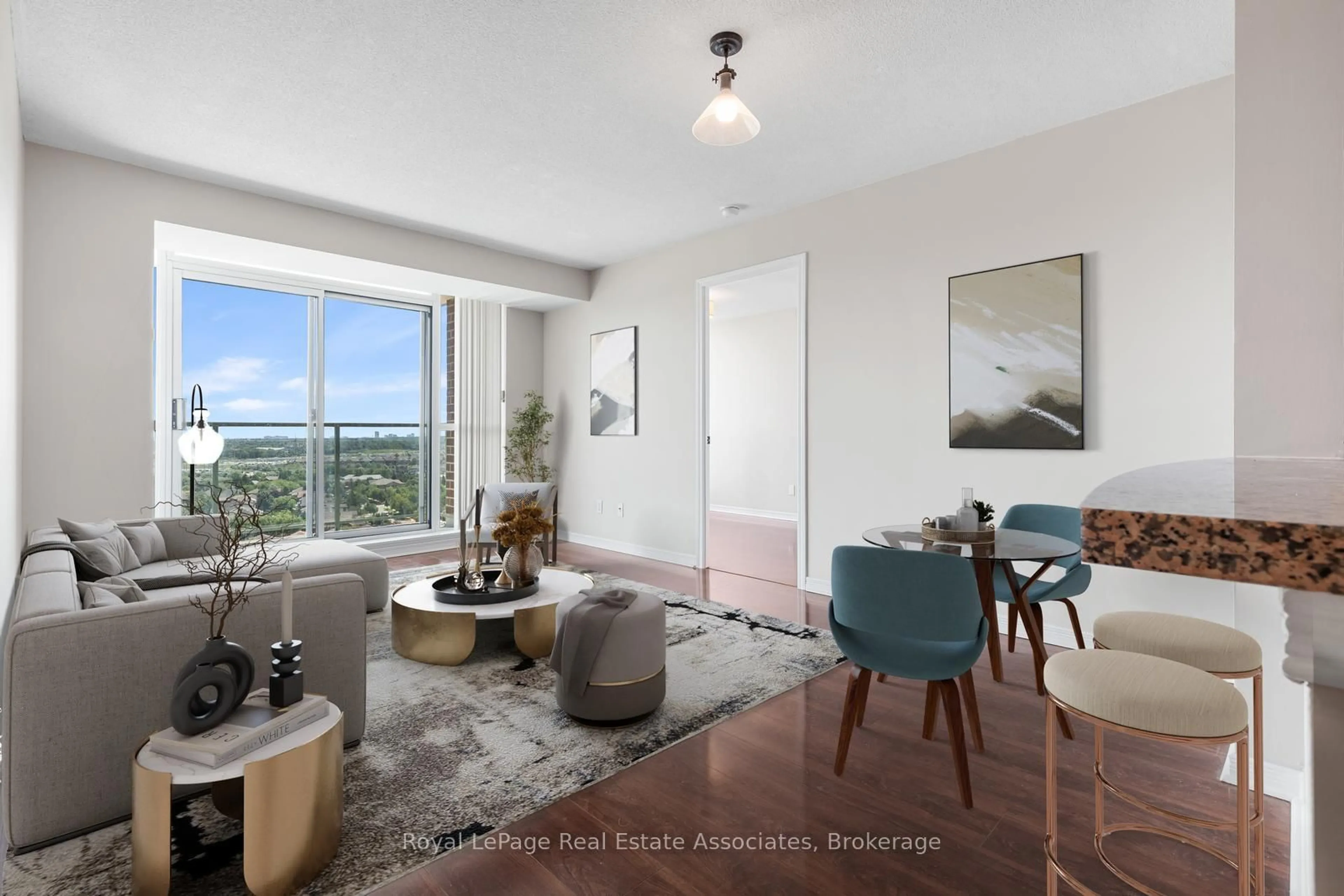 Living room with furniture, wood/laminate floor for 4889 Kimbermount Ave #1707, Mississauga Ontario L5M 7R9