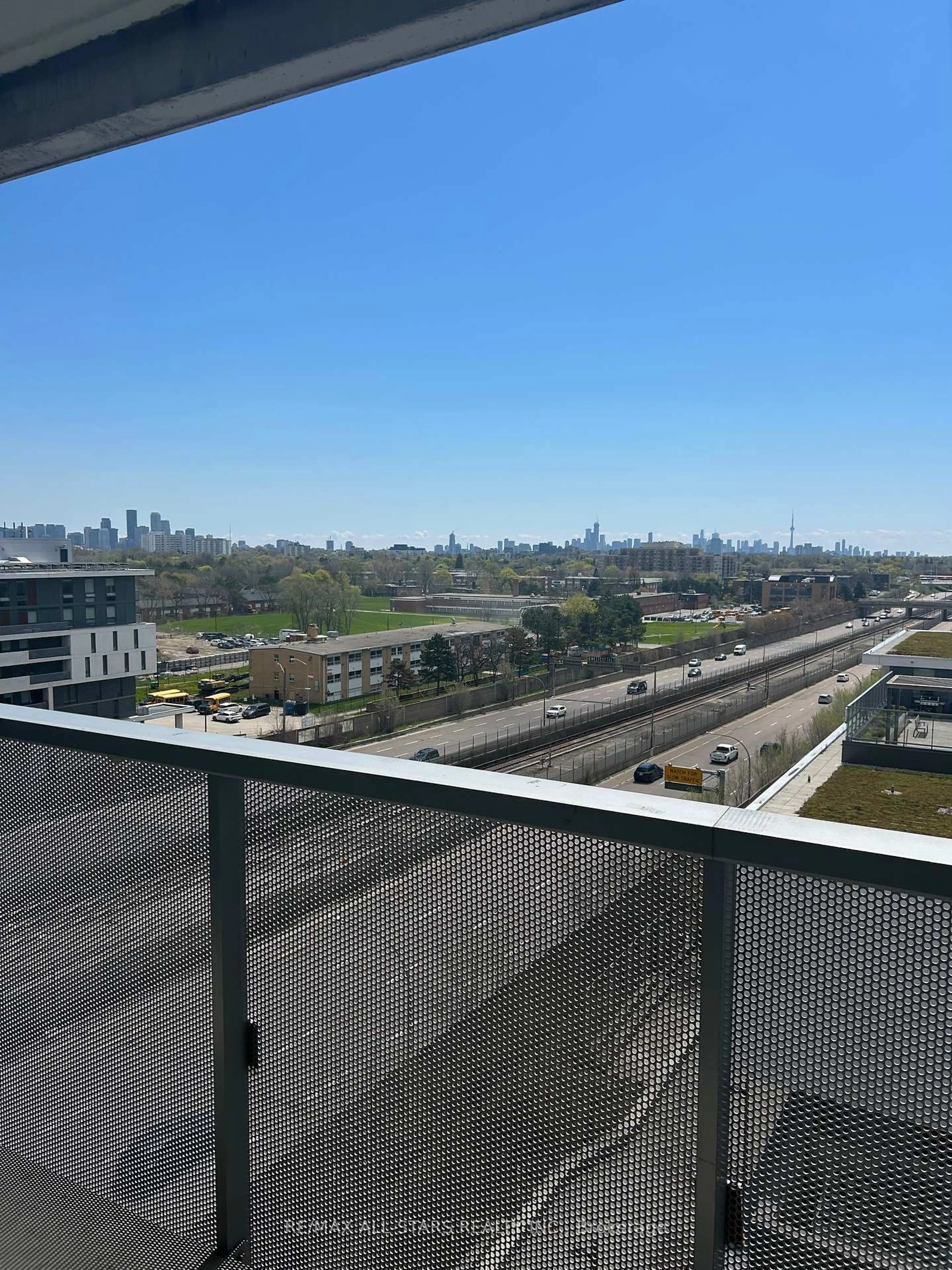 Balcony in the apartment, city buildings view from balcony for 160 Flemington Rd #1004, Toronto Ontario M6A 1N6
