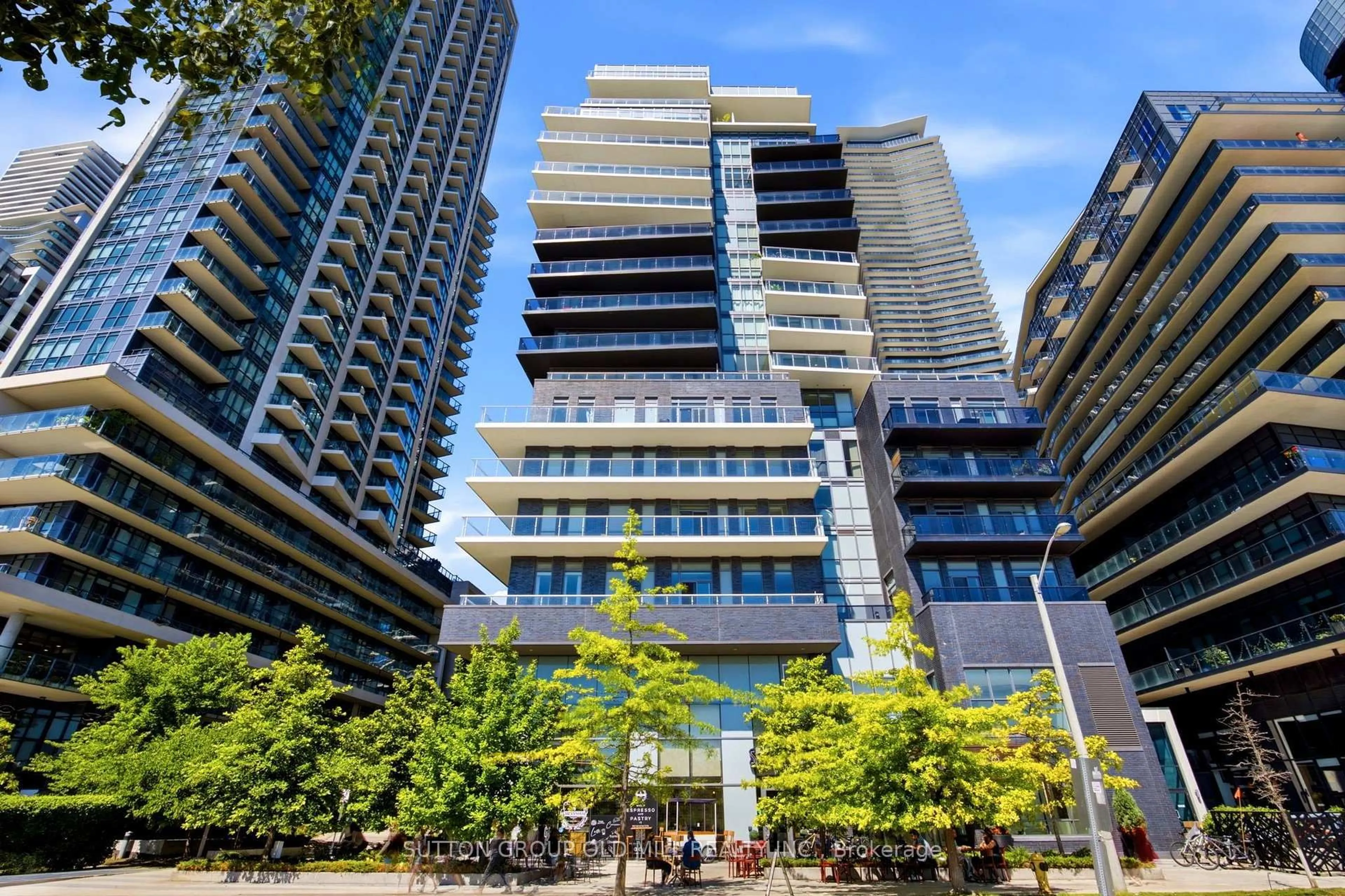 Patio, city buildings view from balcony for 110 Marine Parade Dr #LPH04, Toronto Ontario M8V 0B6
