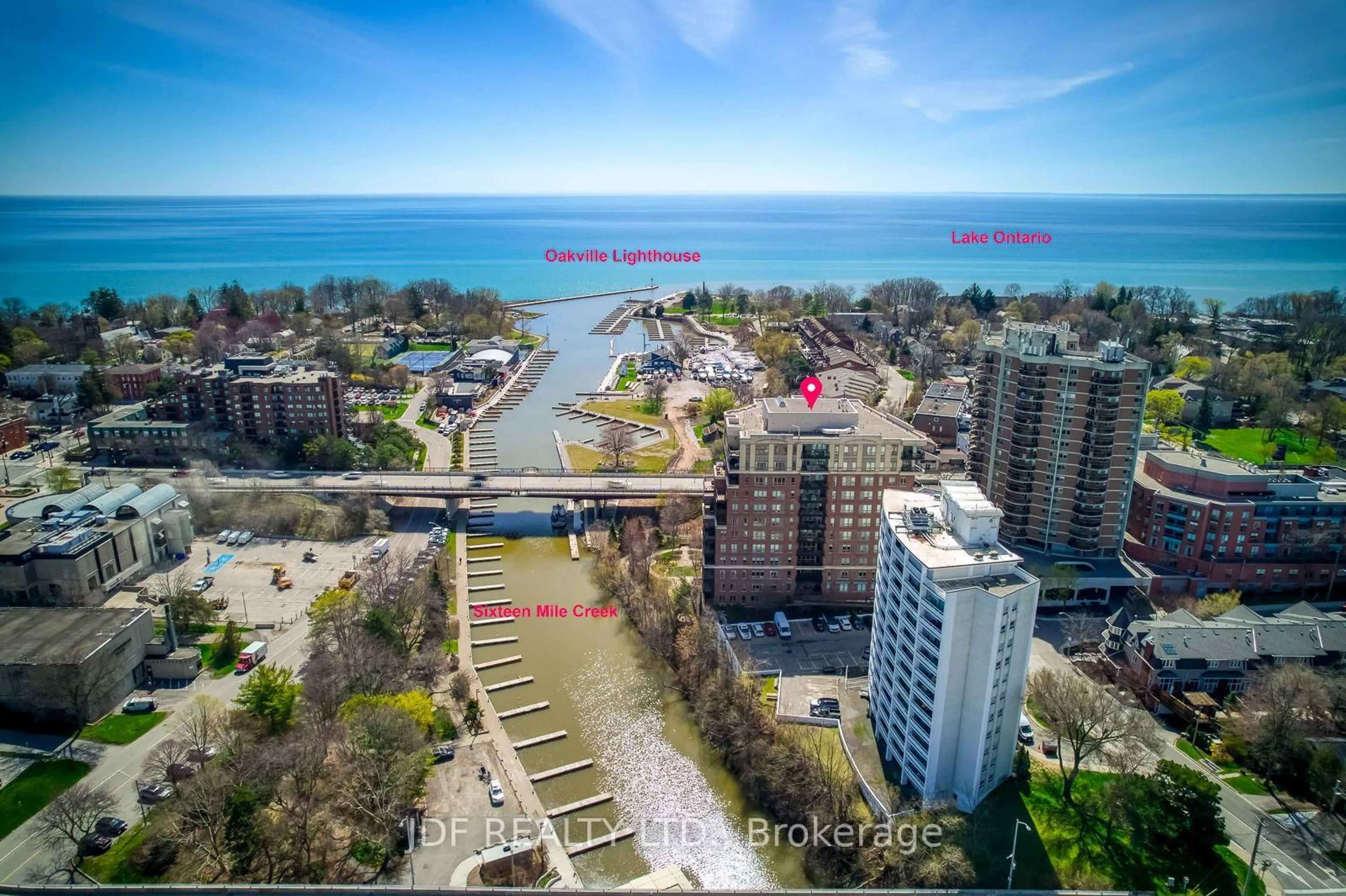 A pic from outside/outdoor area/front of a property/back of a property/a pic from drone, water/lake/river/ocean view for 111 Forsythe St #402, Oakville Ontario L6K 3J9