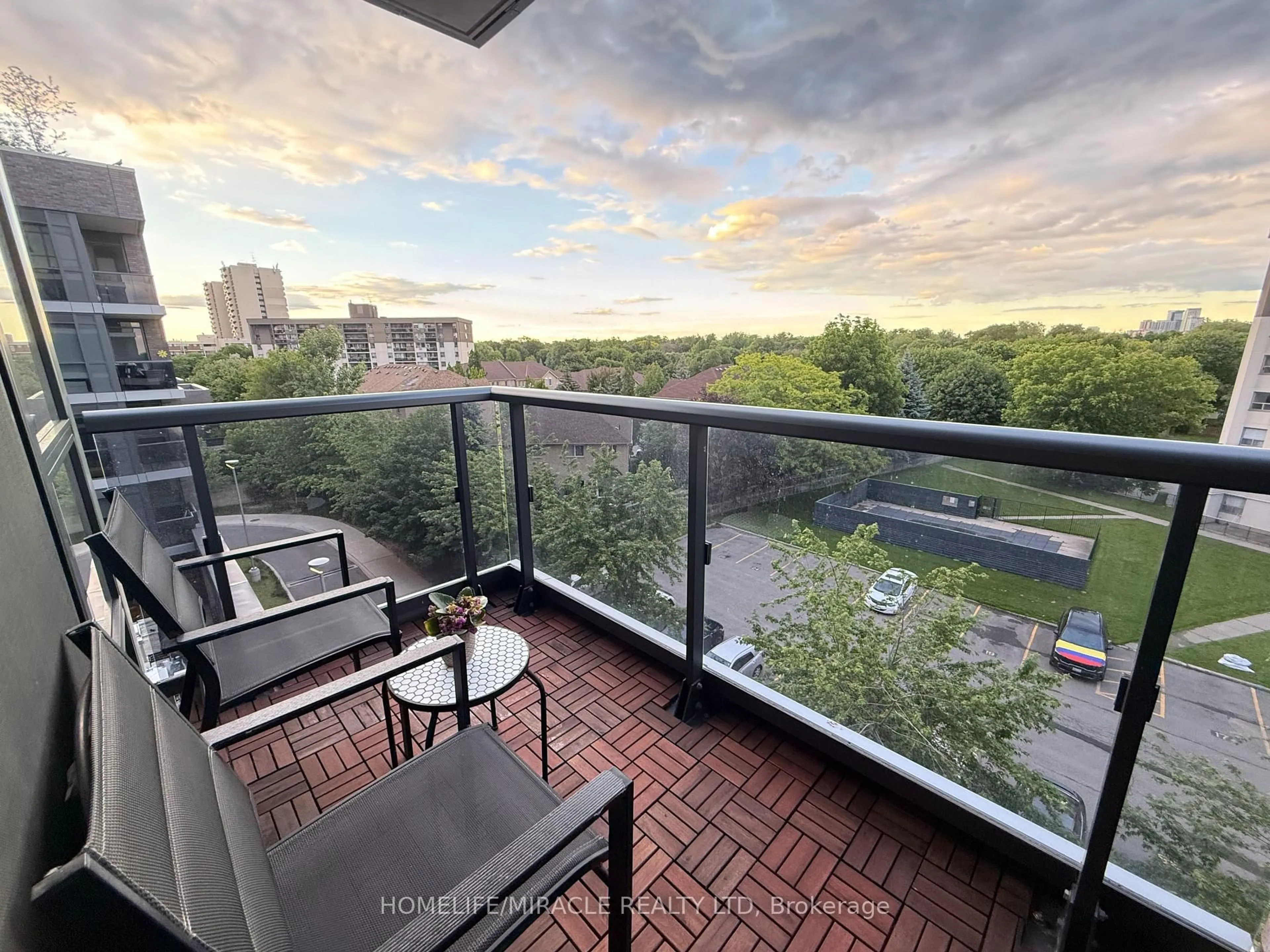 Balcony in the apartment, city buildings view from balcony for 26 Gibbs Rd #543, Toronto Ontario M9B 0E3