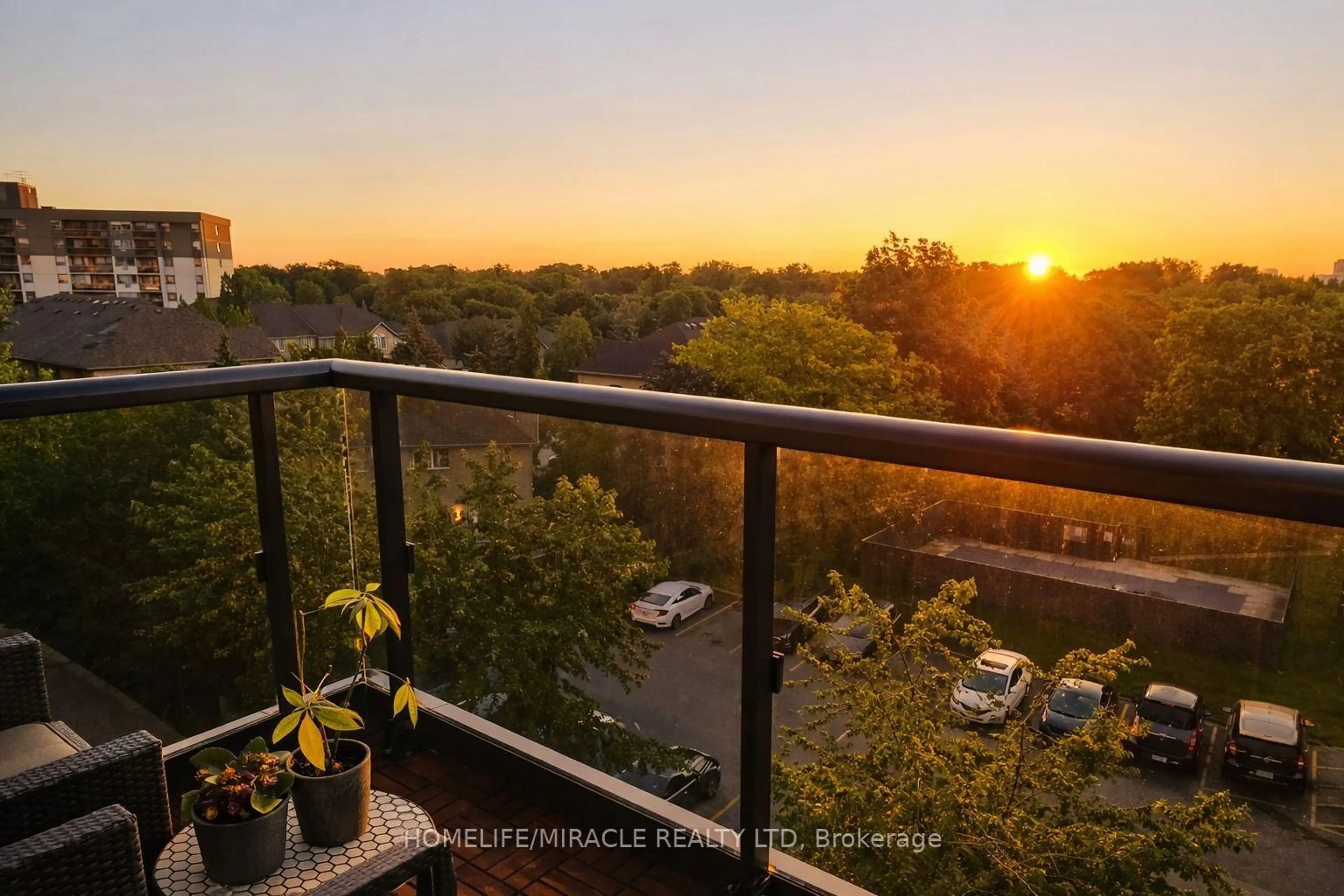 Balcony in the apartment, city buildings view from balcony for 26 Gibbs Rd #543, Toronto Ontario M9B 0E3