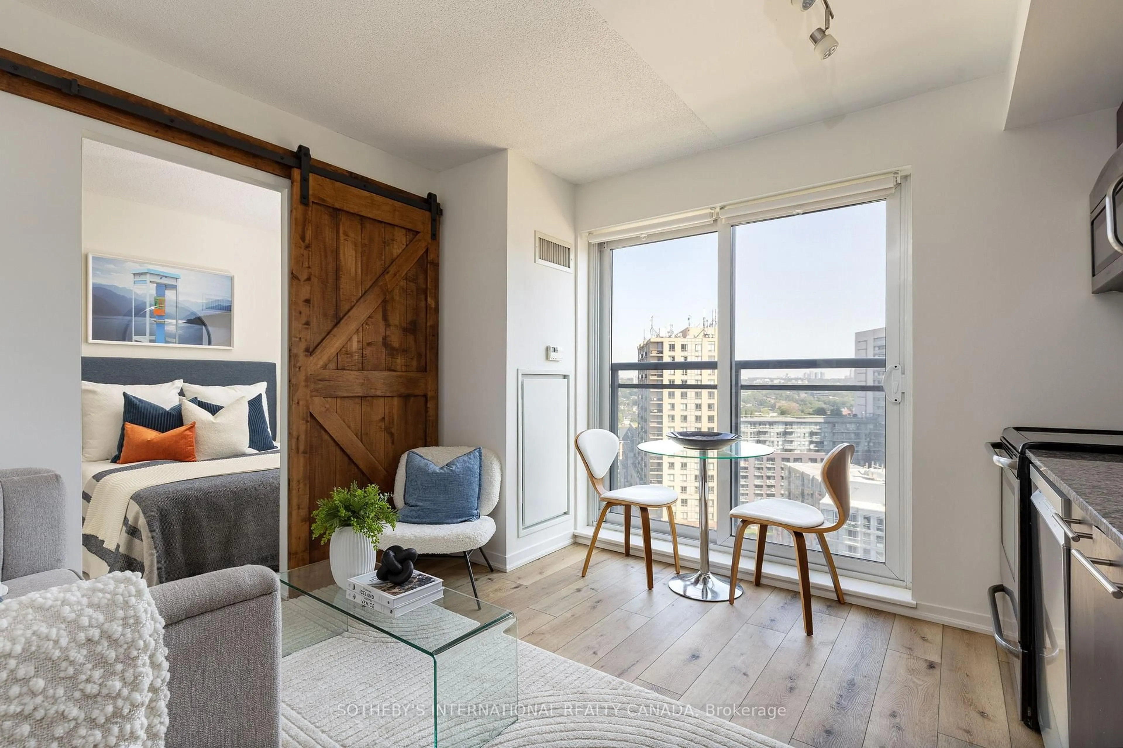 Living room with furniture, unknown for 38 Joe Shuster Way #1619, Toronto Ontario M6K 0A5
