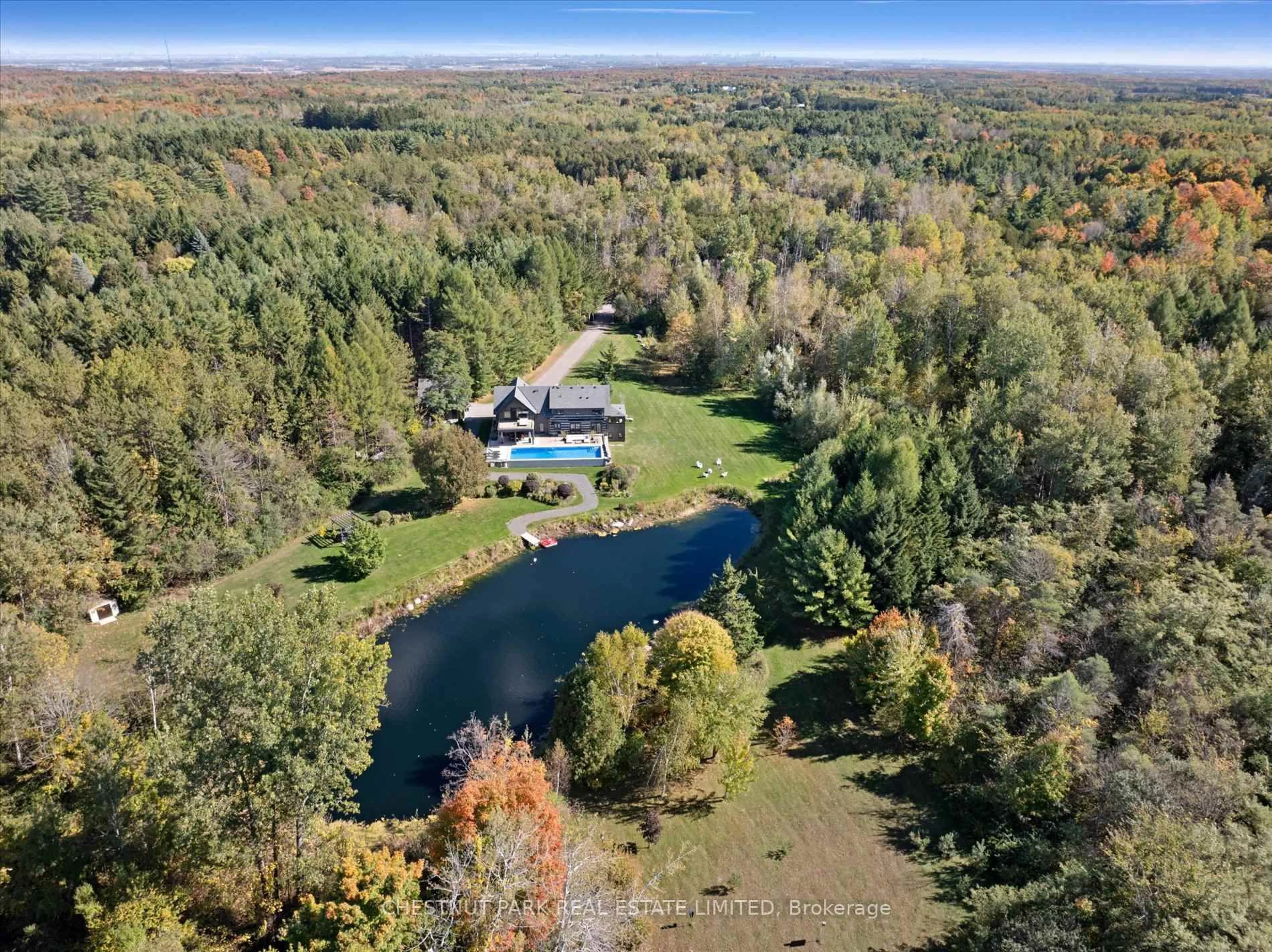 A pic from outside/outdoor area/front of a property/back of a property/a pic from drone, water/lake/river/ocean view for 446 The Grange Side Rd, Caledon Ontario L7K 1G4