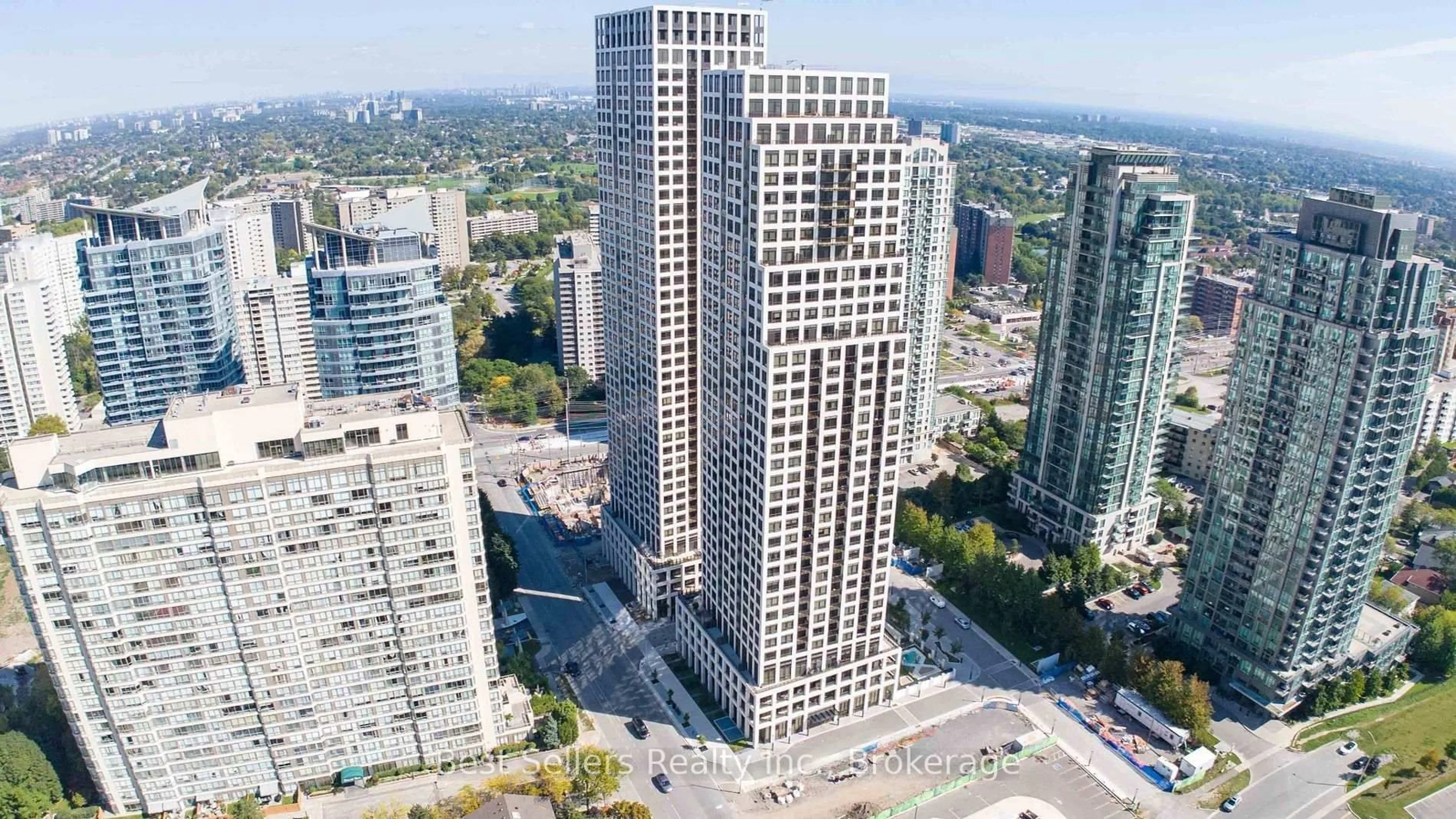 A pic from outside/outdoor area/front of a property/back of a property/a pic from drone, city buildings view from balcony for 36 Elm Dr #2406, Mississauga Ontario L5B 1L9