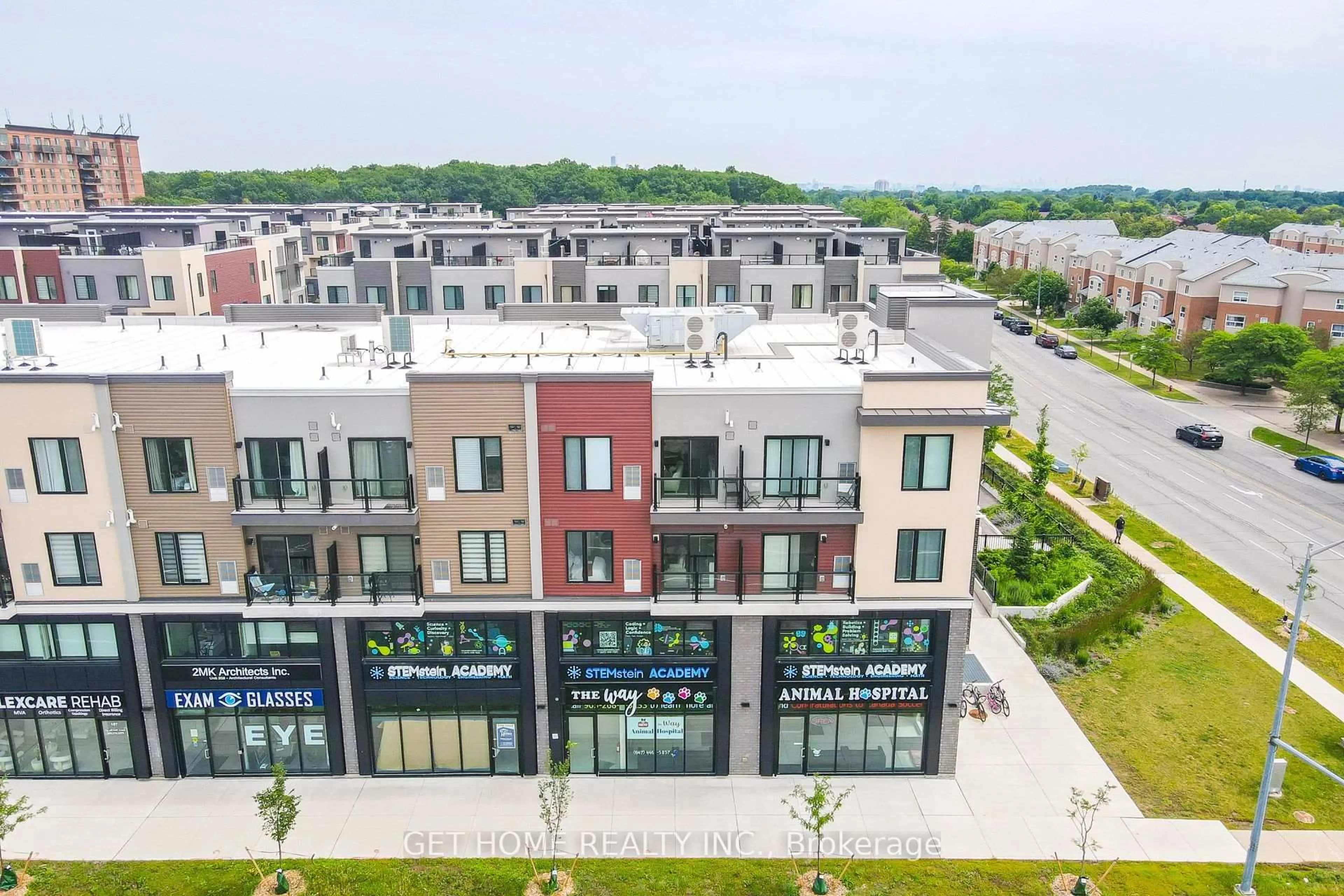 A pic from outside/outdoor area/front of a property/back of a property/a pic from drone, city buildings view from balcony for 3401 Ridgeway Dr #321, Mississauga Ontario L5L 0B9