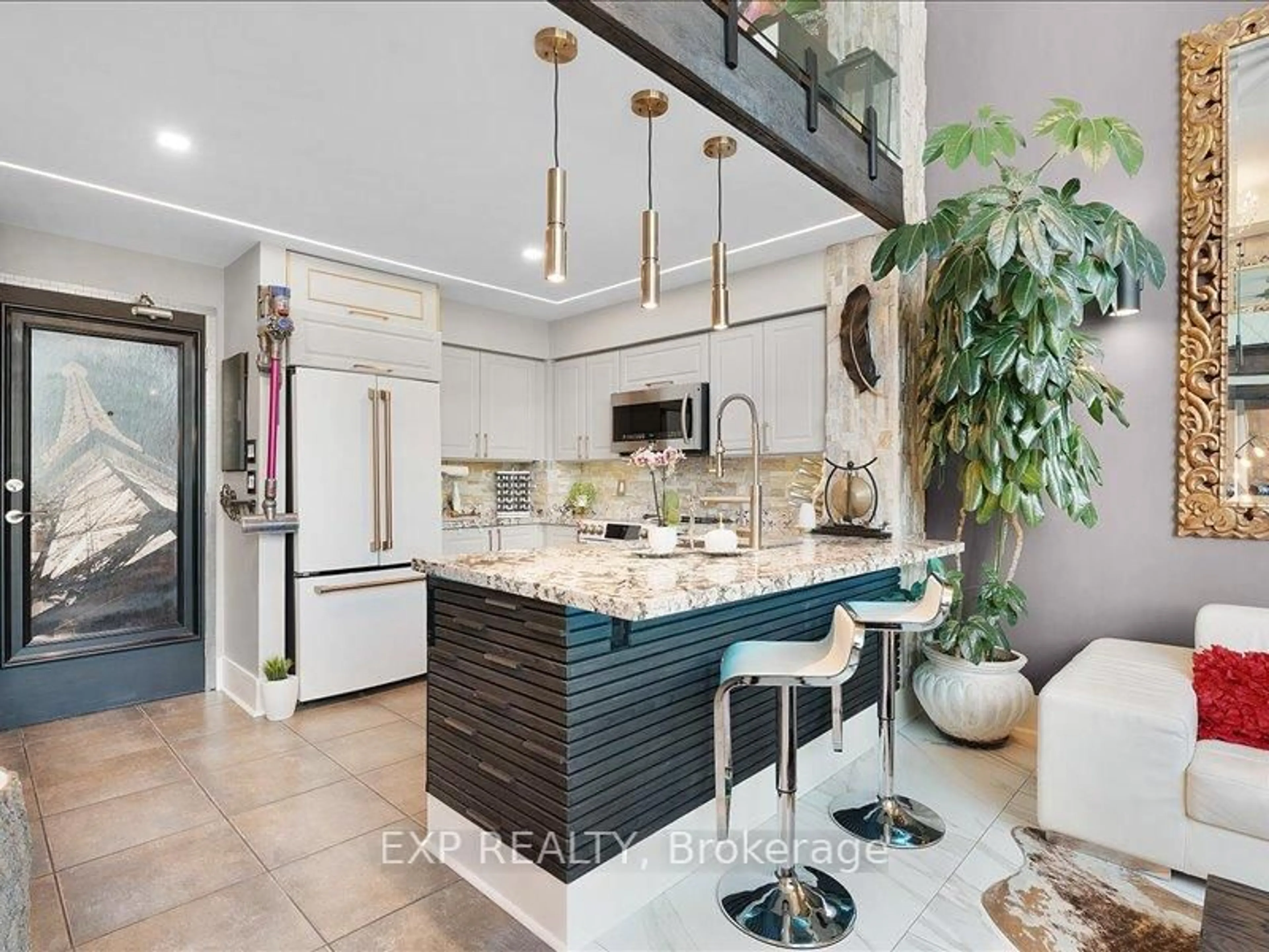 Contemporary kitchen, ceramic/tile floor for 300 Manitoba St #PH416, Toronto Ontario M8Y 4G6