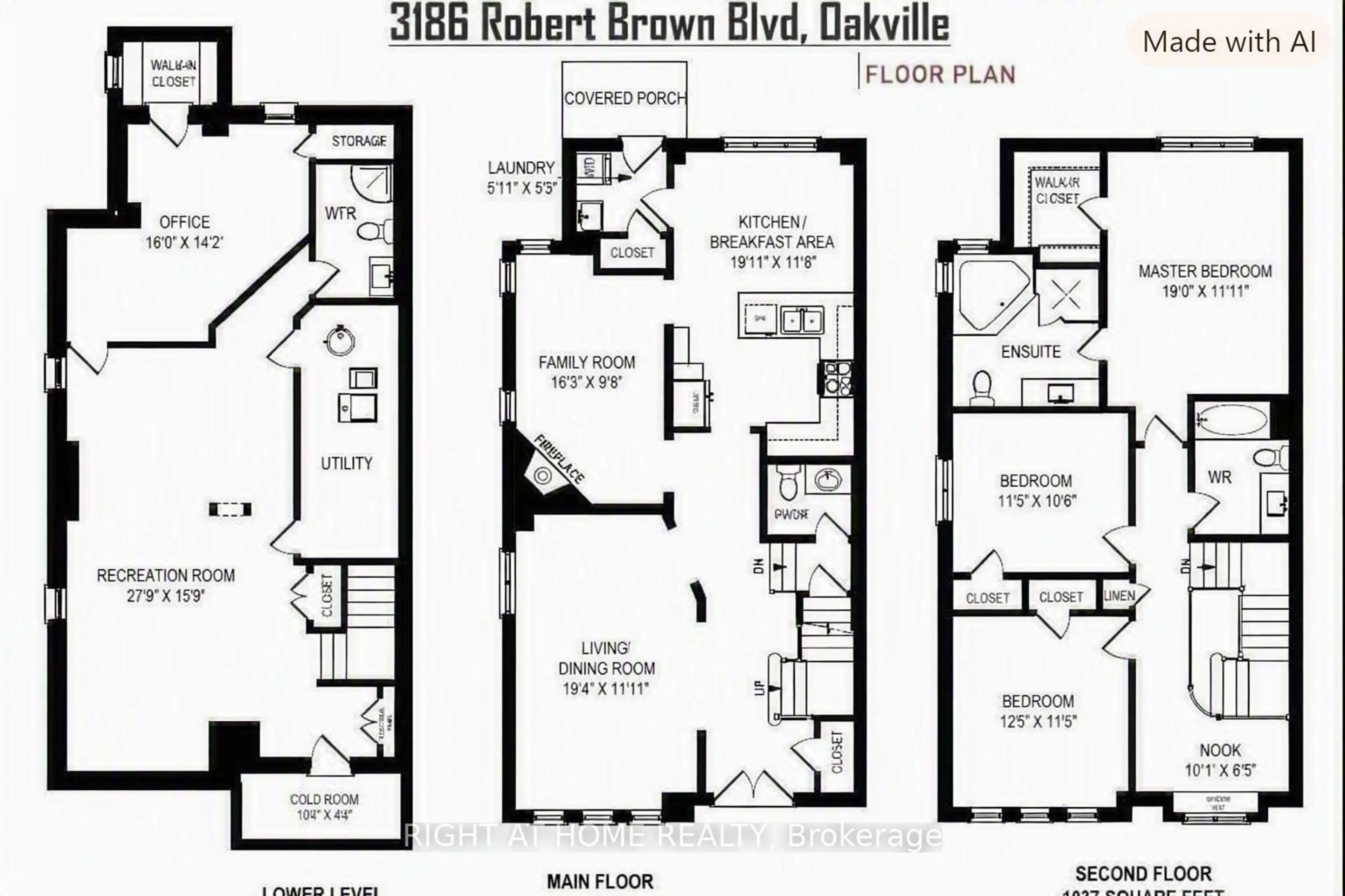 Floor plan for 3186 Robert Brown Blvd, Oakville Ontario L7M 0P2