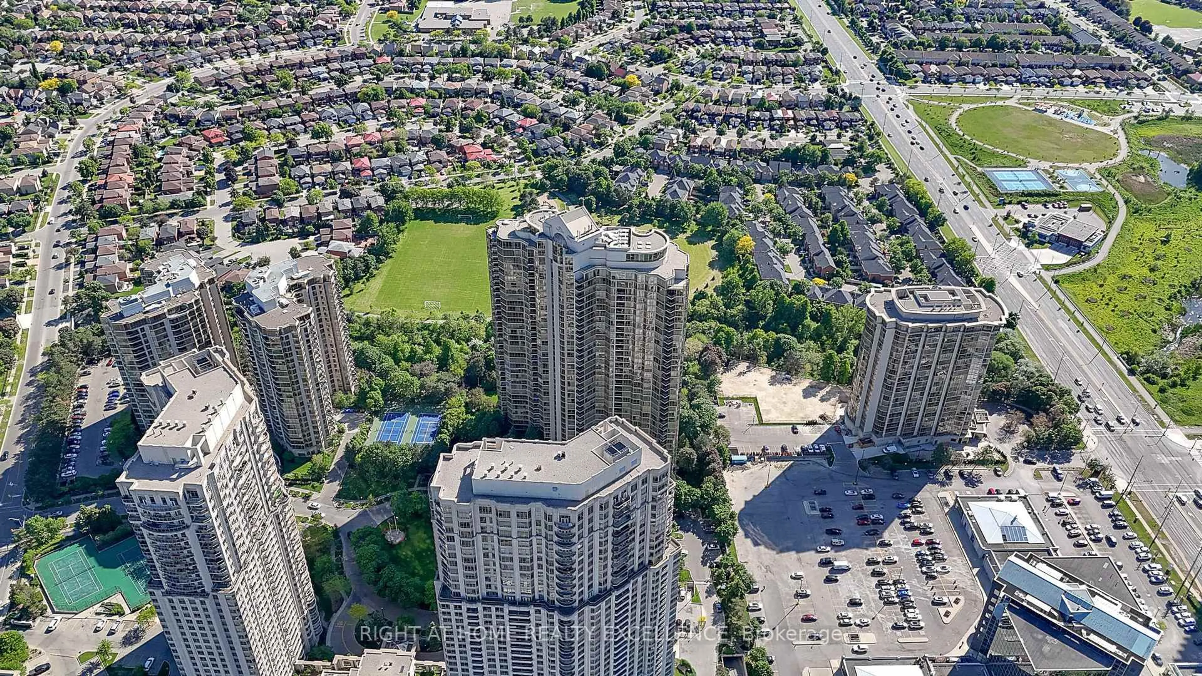 A pic from outside/outdoor area/front of a property/back of a property/a pic from drone, city buildings view from balcony for 45 Kingsbridge Garden Circ #2410, Mississauga Ontario L5R 3K4