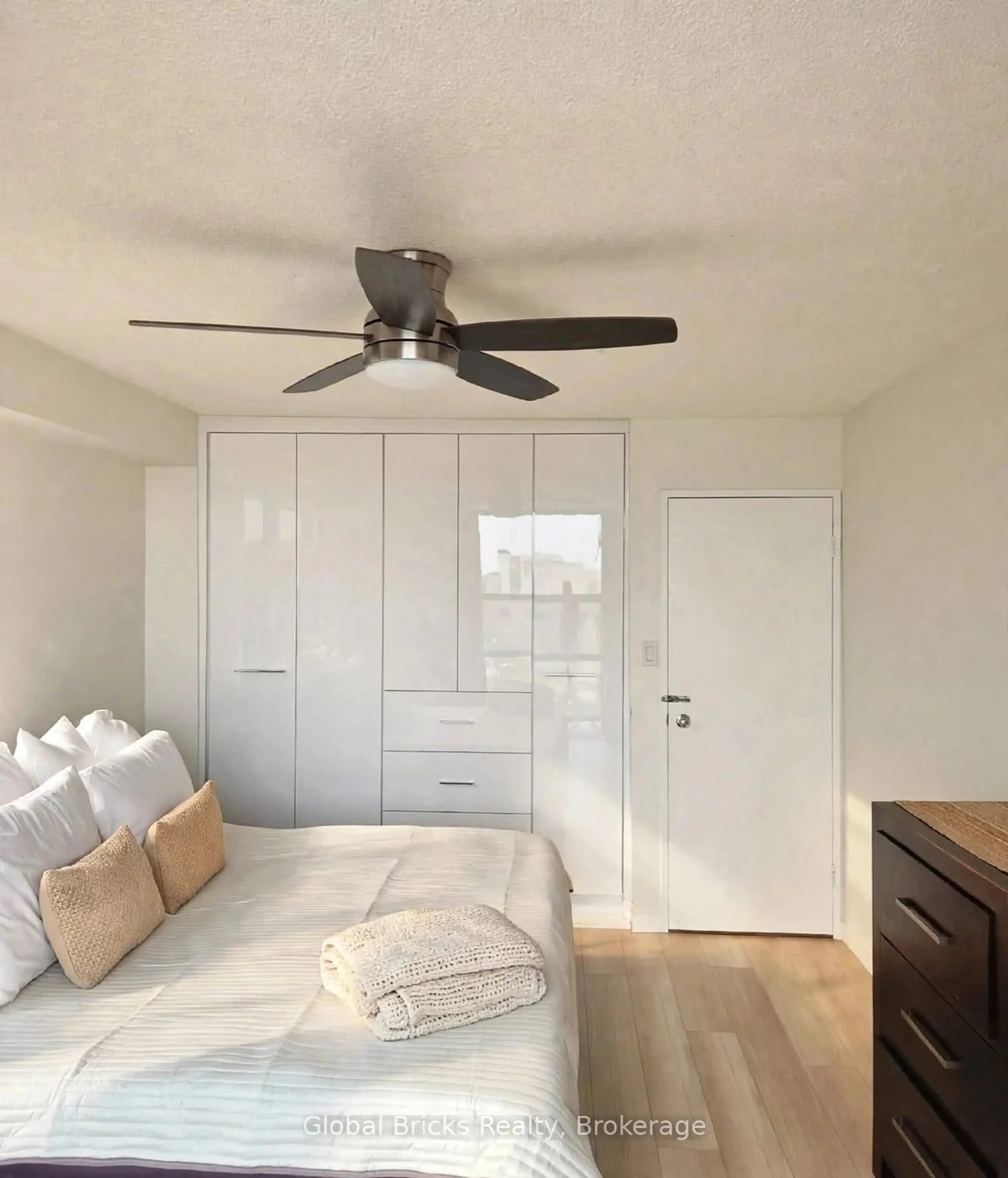 Bedroom with bed, wood/laminate floor for 17 Knightsbridge Rd #1103, Brampton Ontario L6T 3X9