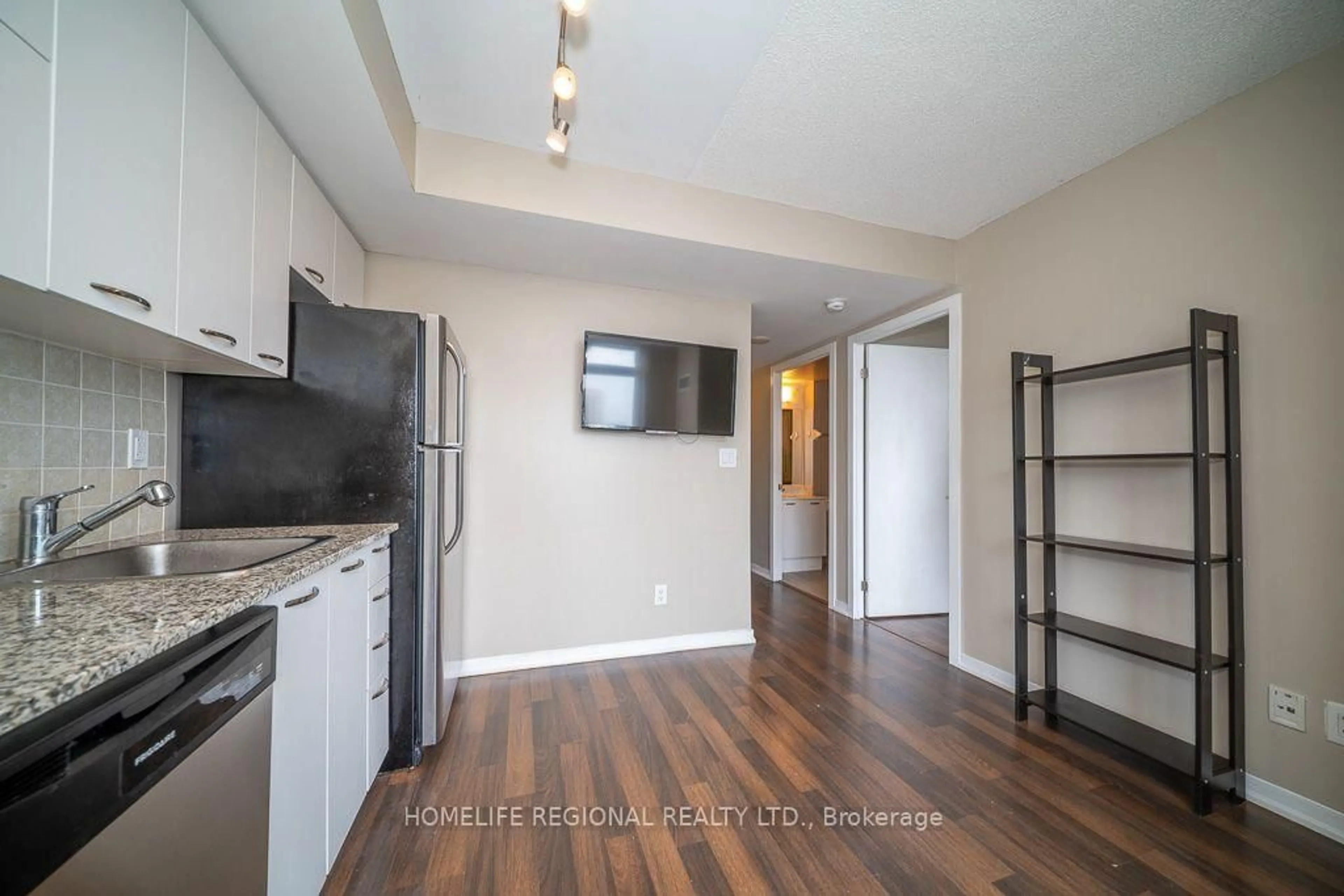 Standard kitchen, wood/laminate floor for 38 Joe Shuster Way #1520, Toronto Ontario M6K 0A5