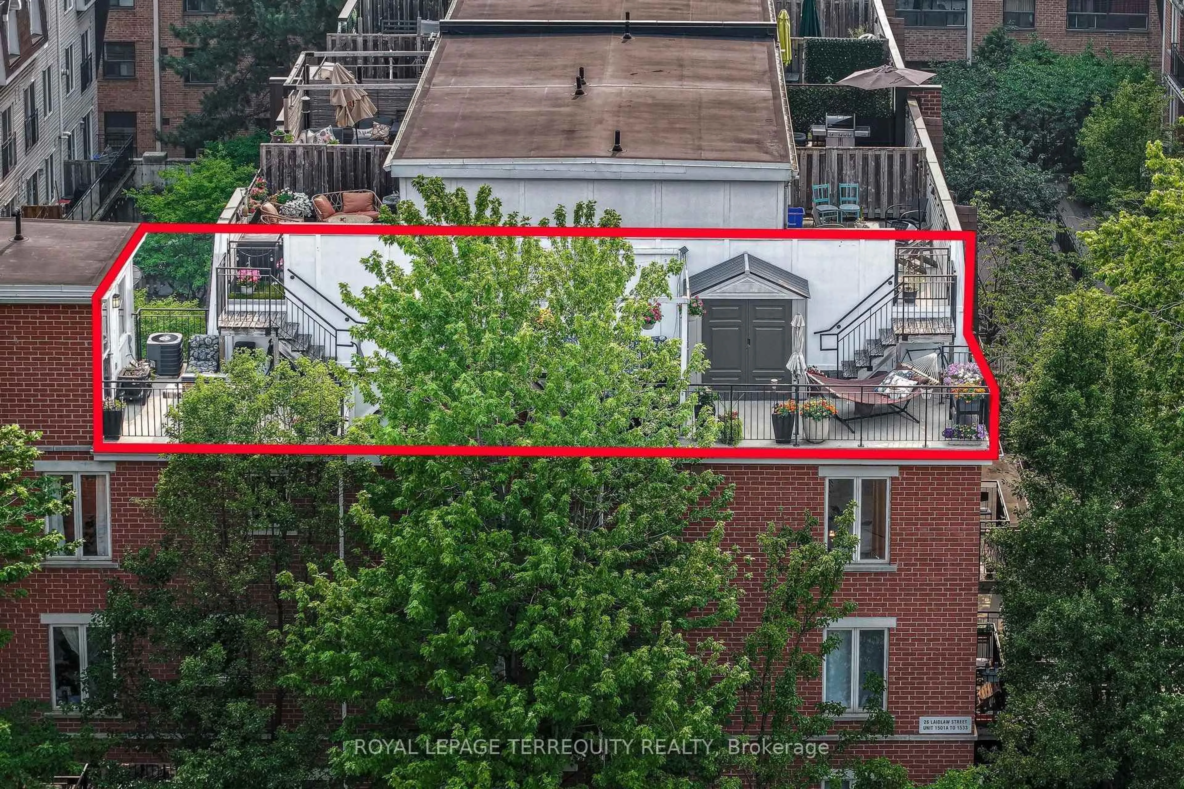 Balcony in the apartment, city buildings view from balcony for 26 Laidlaw St #1501C, Toronto Ontario M6K 1X2