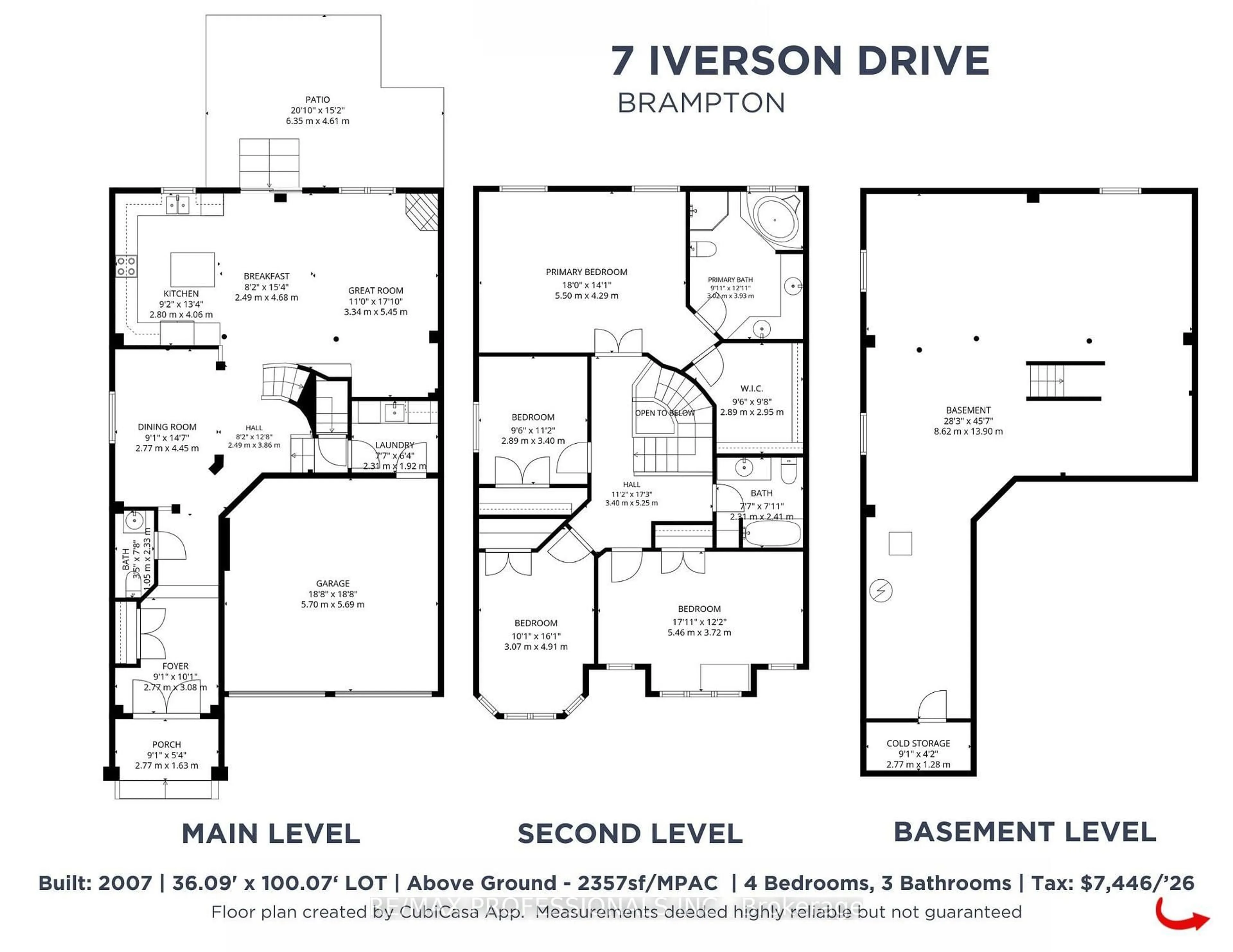 Floor plan for 7 Iverson Dr, Brampton Ontario L6X 0P4