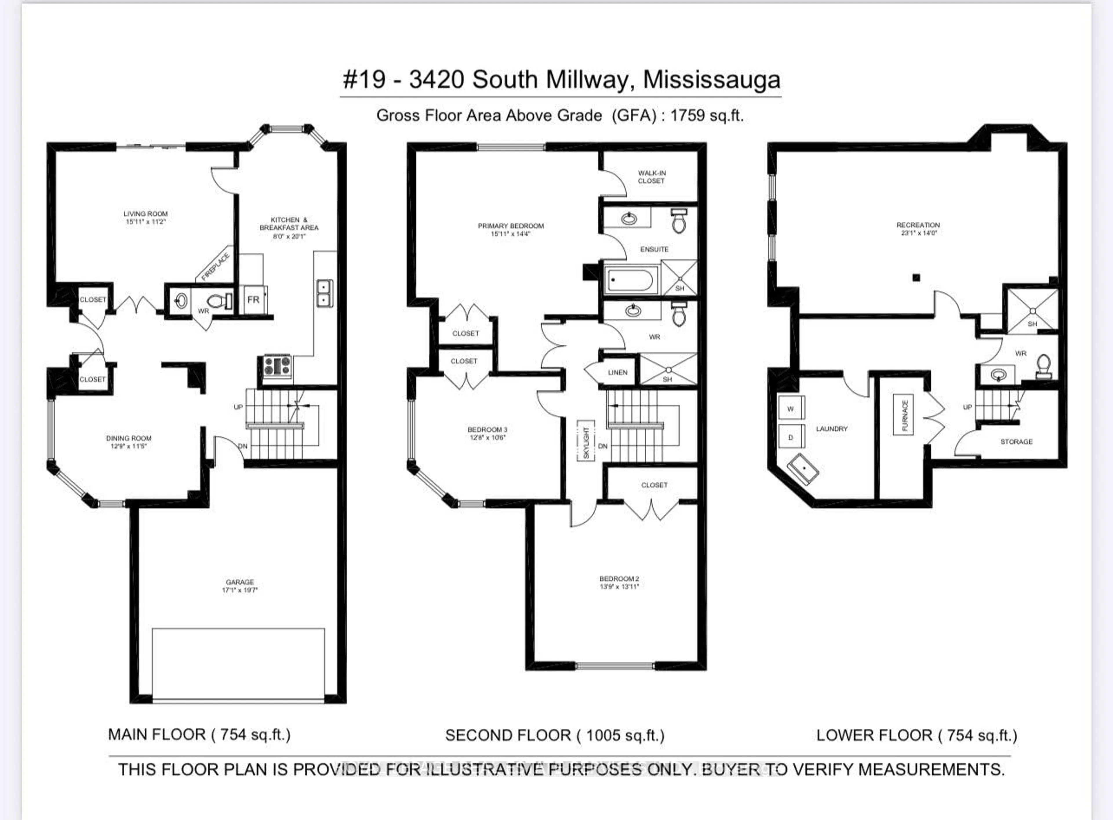 Floor plan for 3420 South Millway Dr #19, Mississauga Ontario L5L 3V4