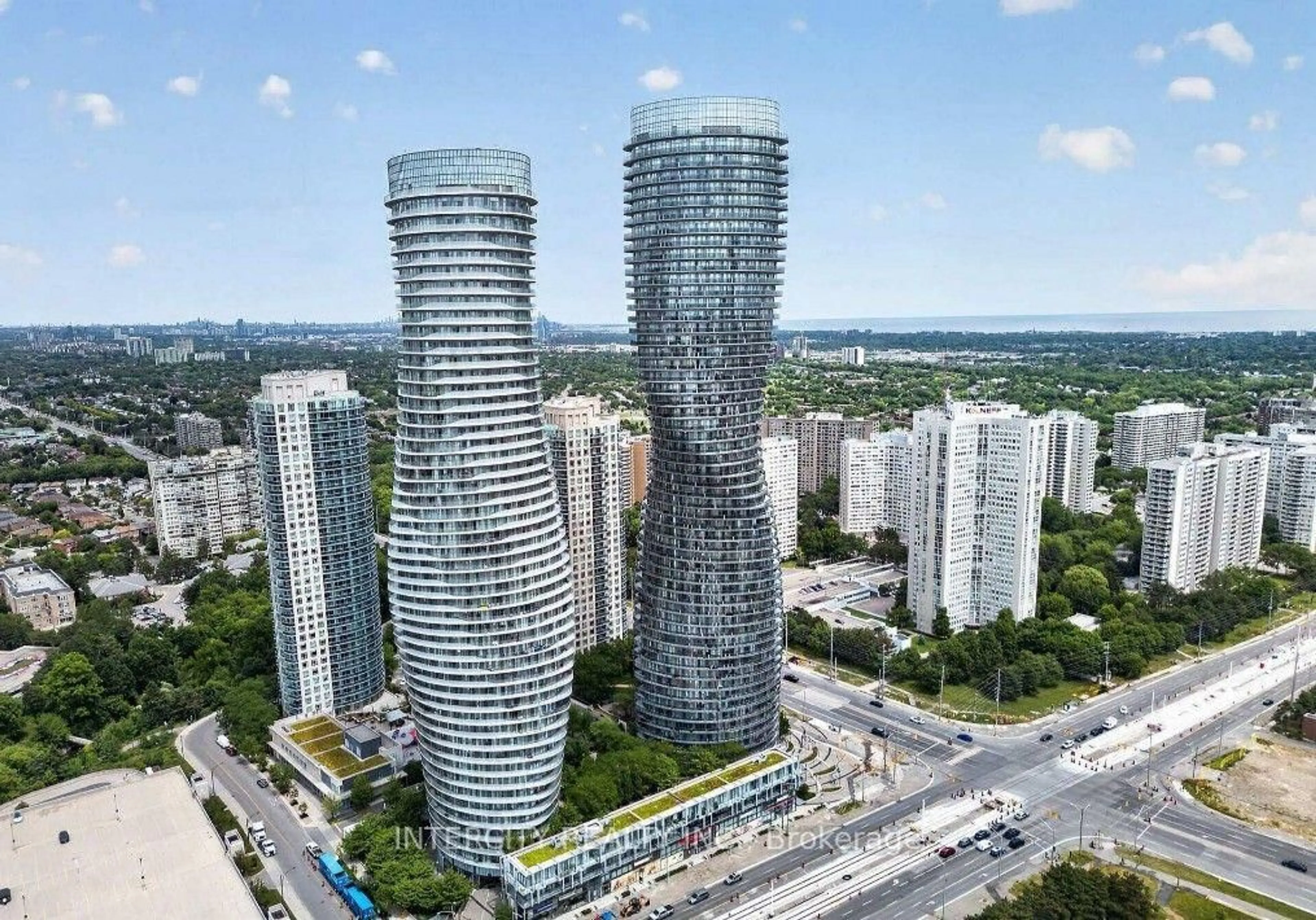 A pic from outside/outdoor area/front of a property/back of a property/a pic from drone, city buildings view from balcony for 60 Absolute Ave #2308, Mississauga Ontario L4Z 0A9