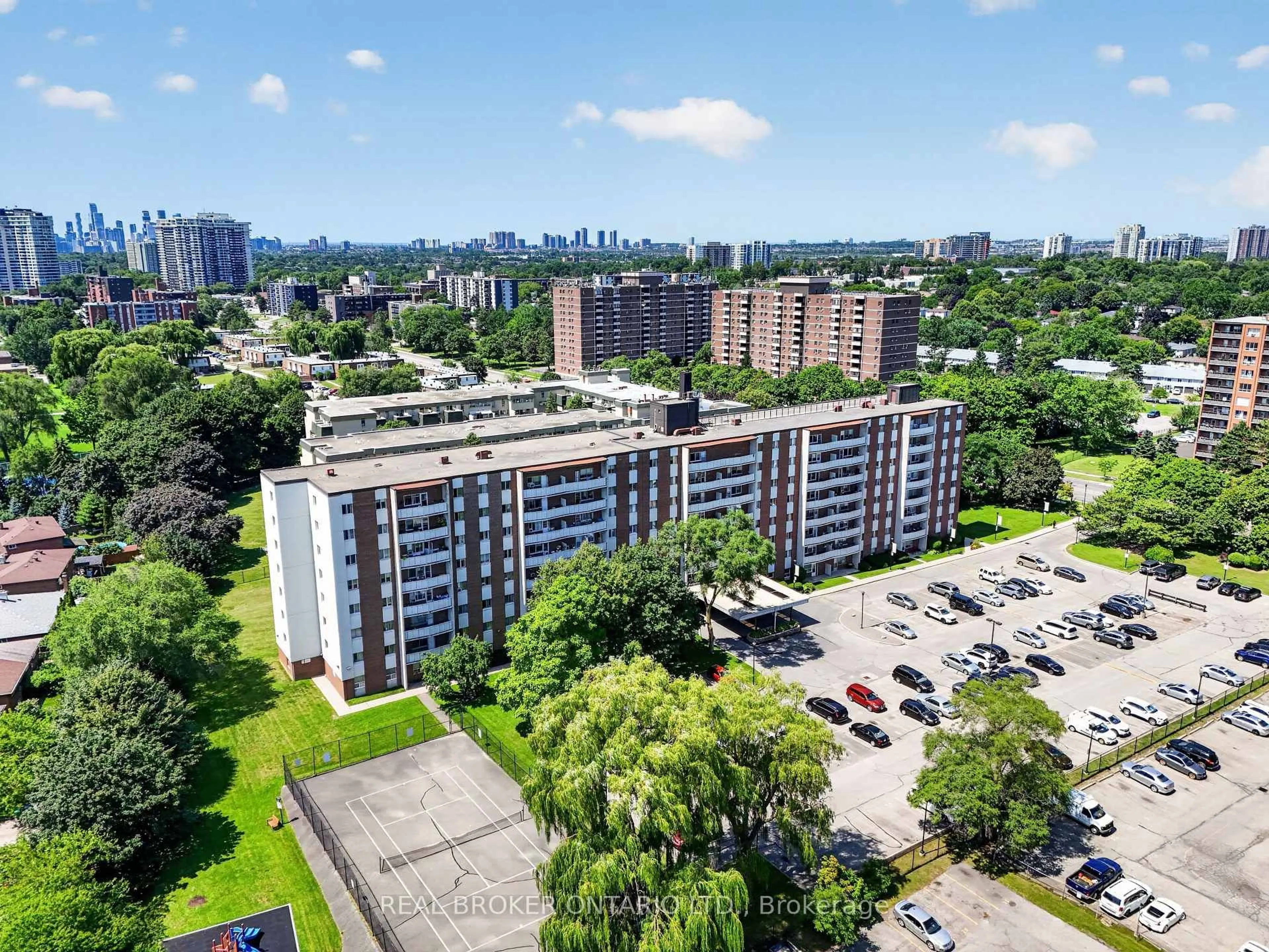 A pic from outside/outdoor area/front of a property/back of a property/a pic from drone, city buildings view from balcony for 1660 Bloor St #308, Mississauga Ontario L4X 1R9
